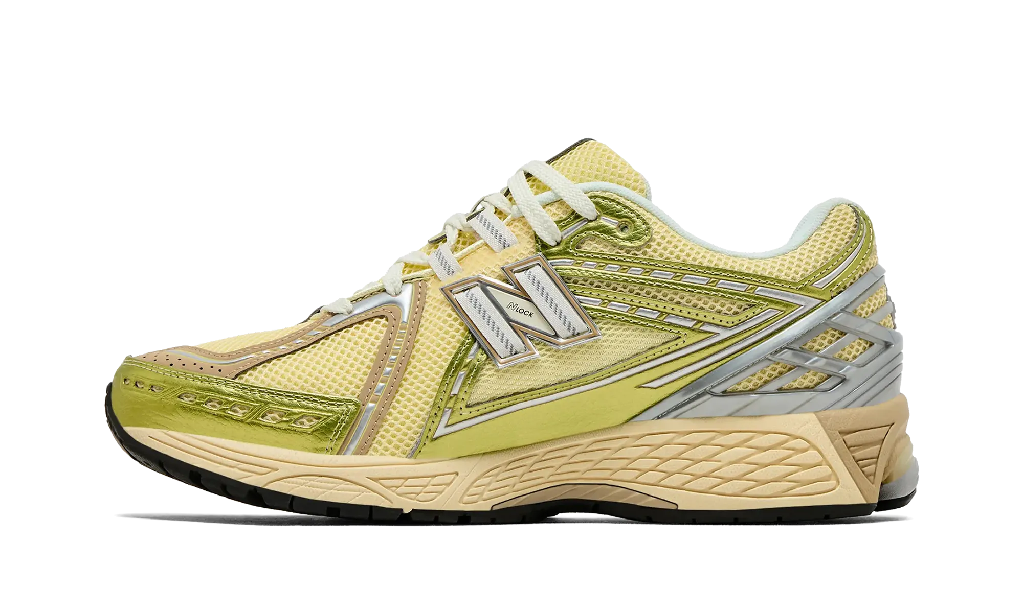 maximalist running in a city park shoes 1906R "Green Yellow"