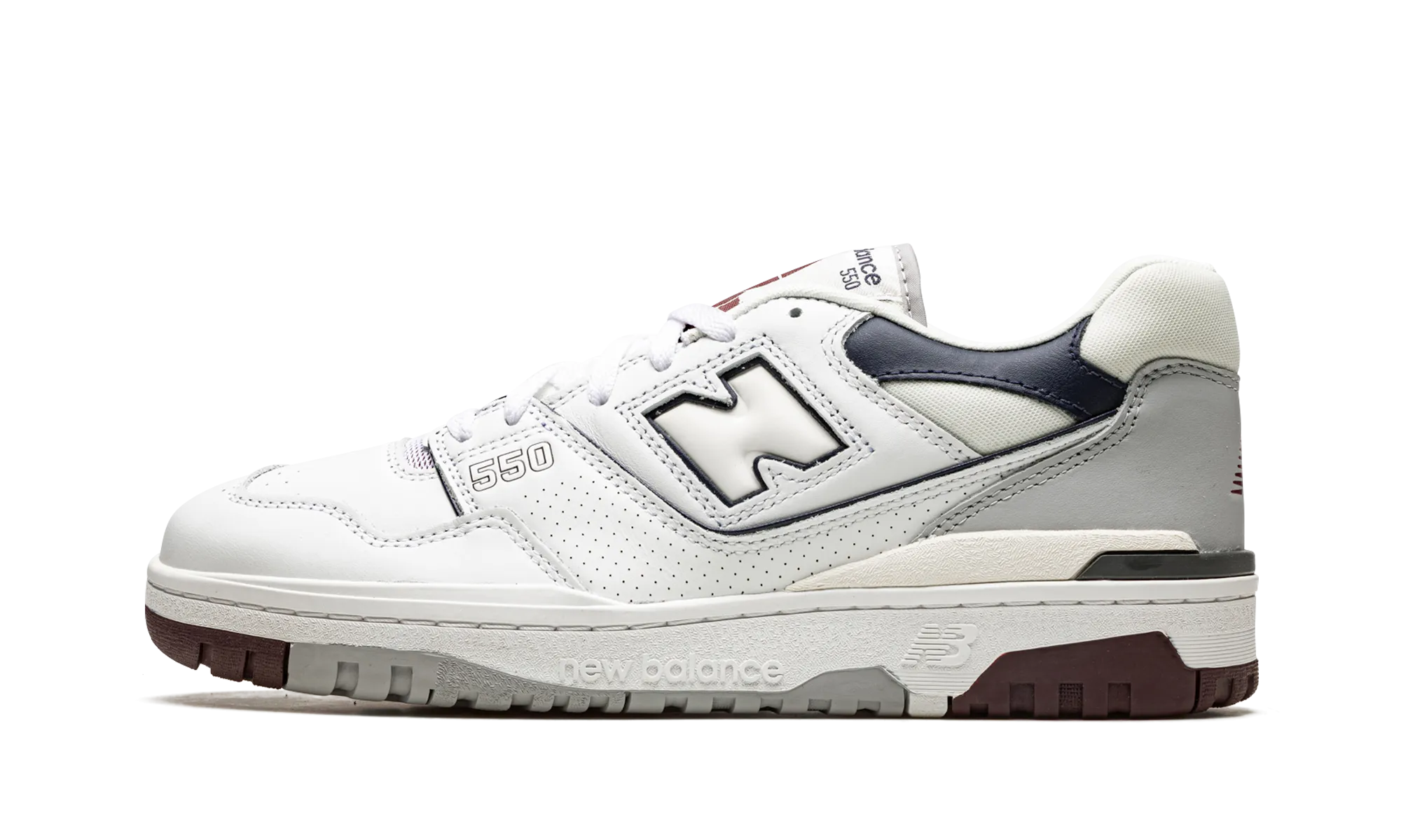 550 "White / Indigo / Burgundy" running in a rope bridge area shoes running in a bike lane area shoes