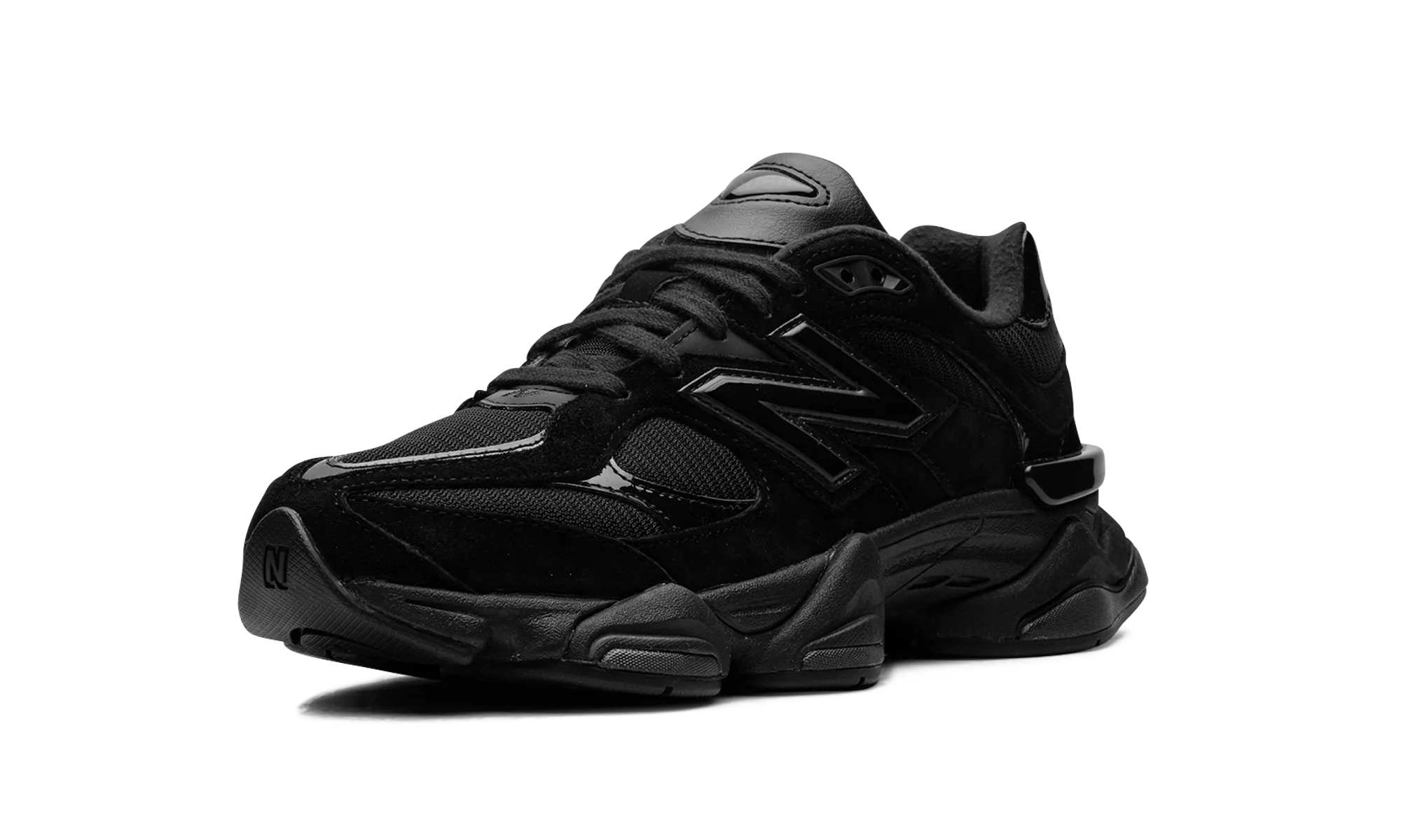 9060 "Triple Black Patent" running in a canal area shoes Secure Lock