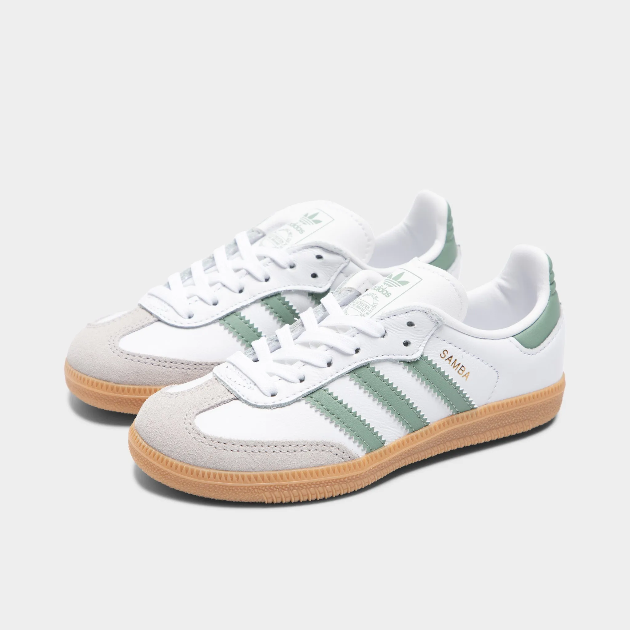 adidas Children's Samba OG Footwear White / Silver Green - Gum All Terrain Grip Pattern