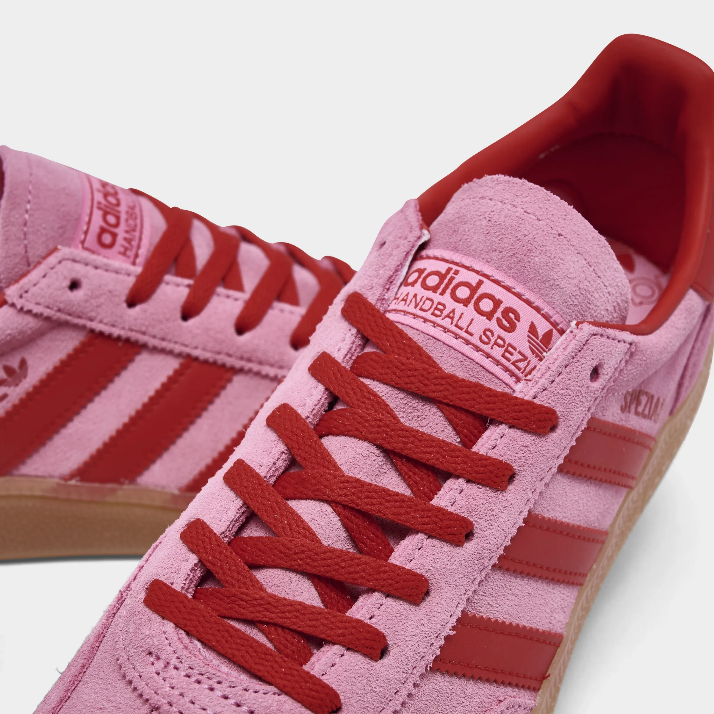 adidas Originals Women's Handball Spezial Semi Pink Glow / Better Scarlet - Gum Stabilizing Heel Cage Road Tested
