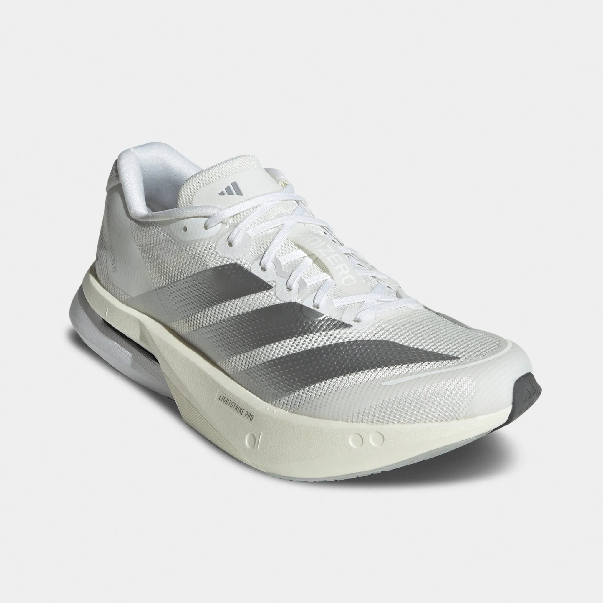 Kinetic Motion Engine Total Comfort adidas Women's Adizero Boston 13 White / Matte Silver - Dash Grey