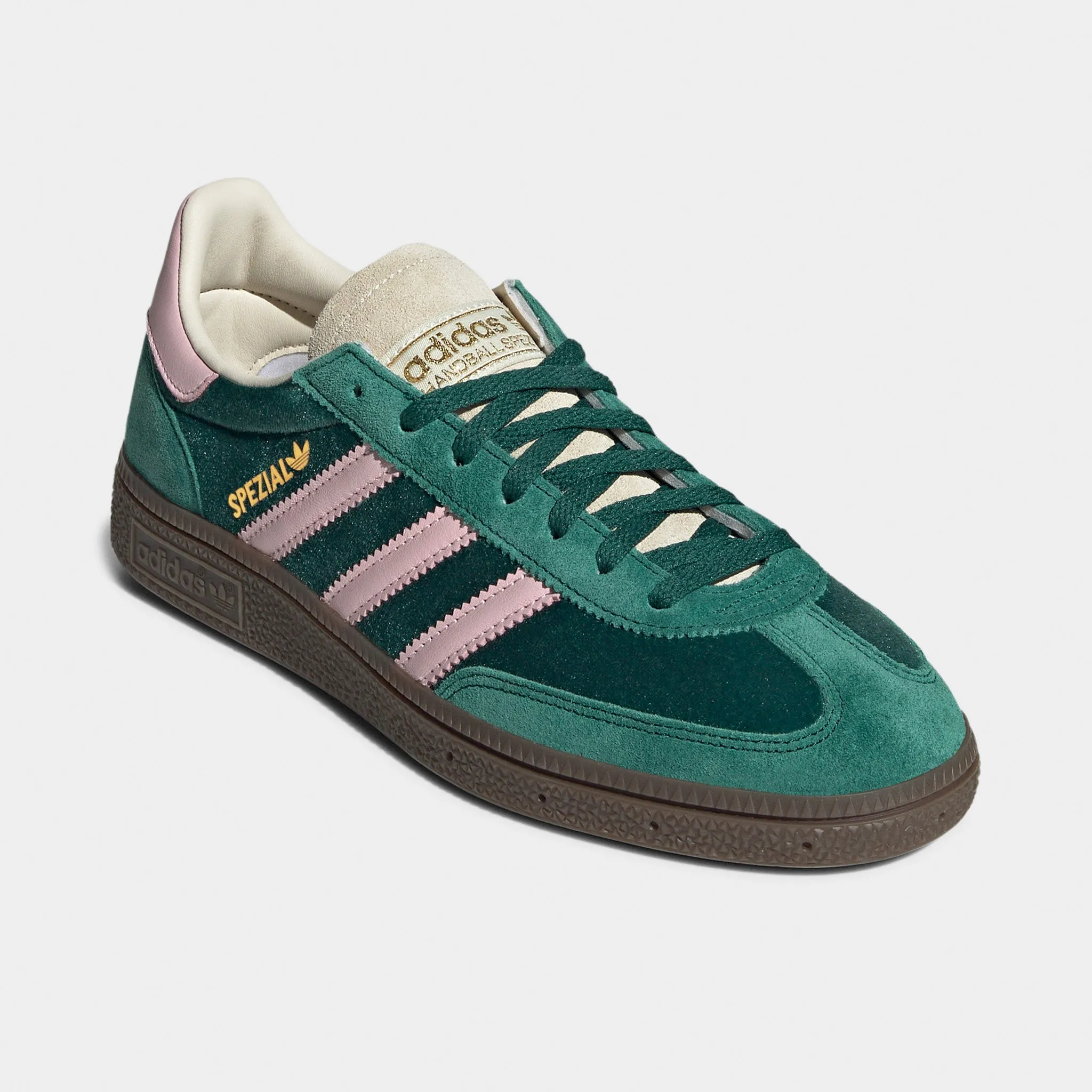 adidas Women's Handball Spezial Collegiate Green / Clear Pink - Cream White Ergonomic Toe Box