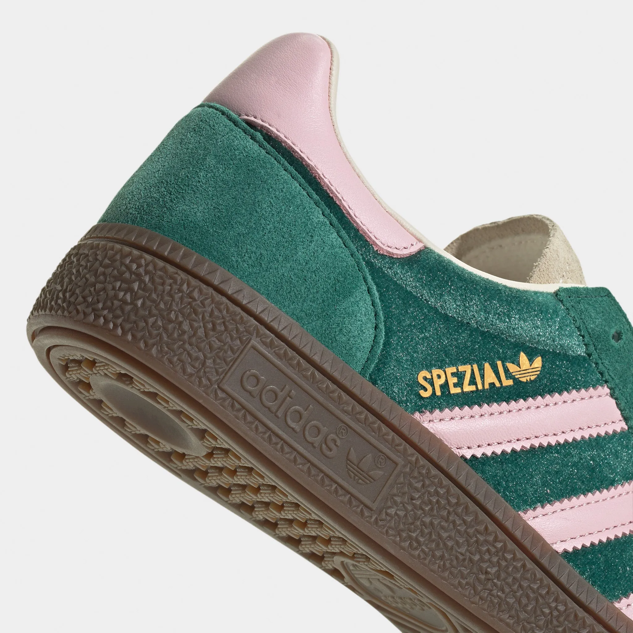 adidas Women's Handball Spezial Collegiate Green / Clear Pink - Cream White Comfortable Experience Lined Upper