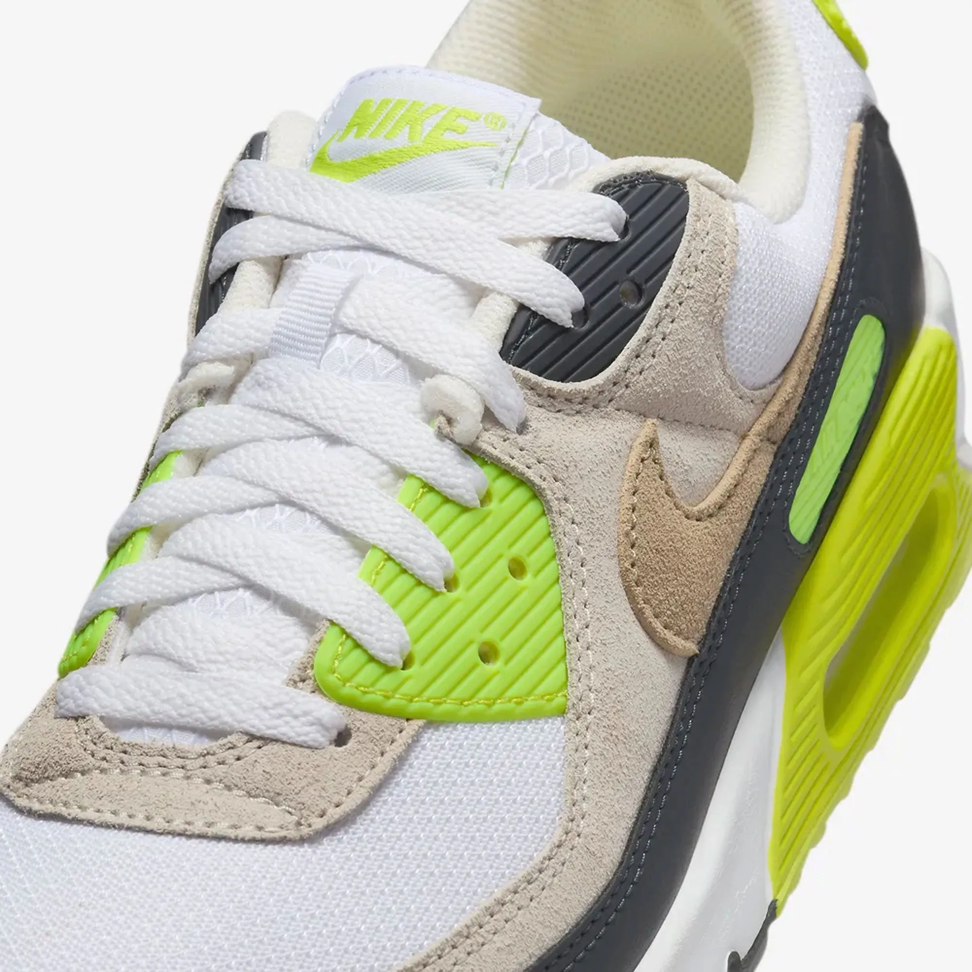 NIKE | AIR MAX 90 { WHITE/KHAKI-CYBER-DK SMOKE GREY Comfortable Midsole Anti Slip Tread Pattern