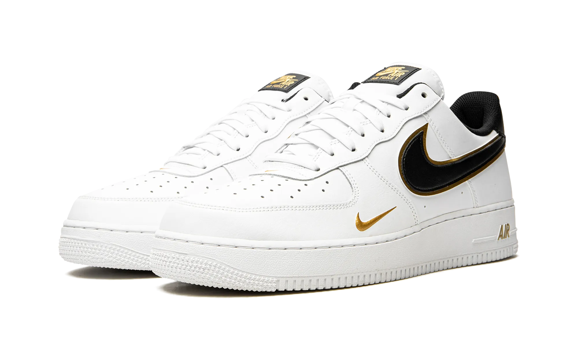 Quick Action Ride Stylish Air Force 1 '07 LV8 "Double Swoosh - White / Black / Gold"