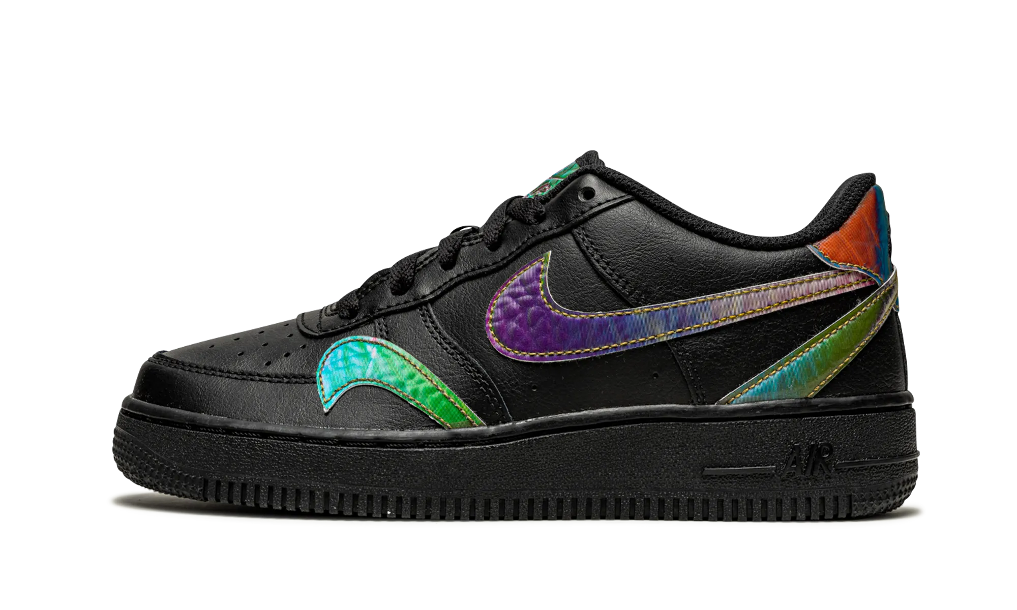 Pro Movement Comfortable Breathability Air Force 1 Low LV8 GS "Misplaced Swooshes - Black"