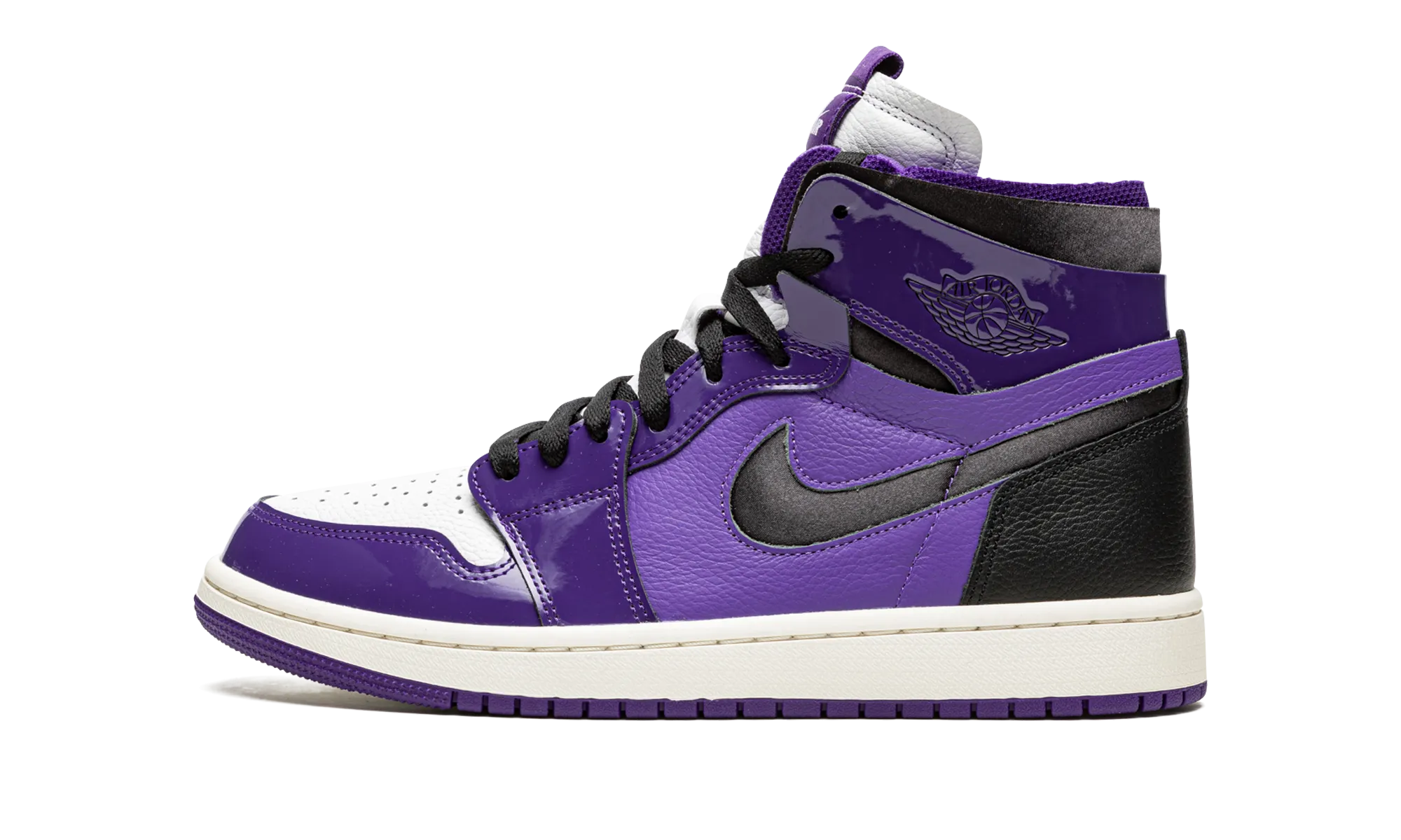 AIR JORDAN 1 HIGH ZOOM CMFT WMNS "Purple Patent" Textured Grip Surface Tension Free Lacing