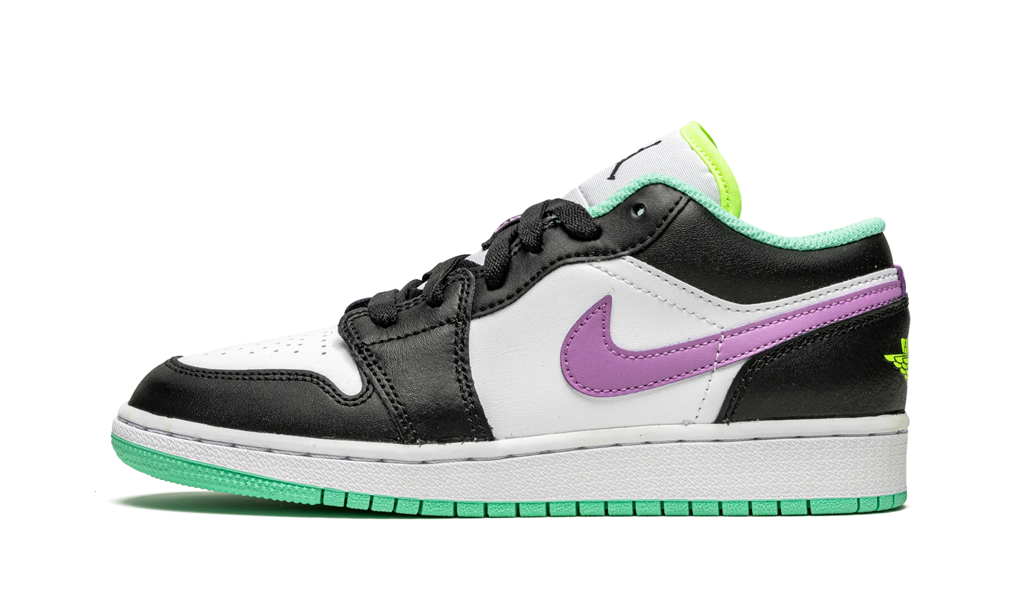 Air Jordan 1 Low GS "Black / Violet Shock / Green Glow" Shock-absorbent cushioning