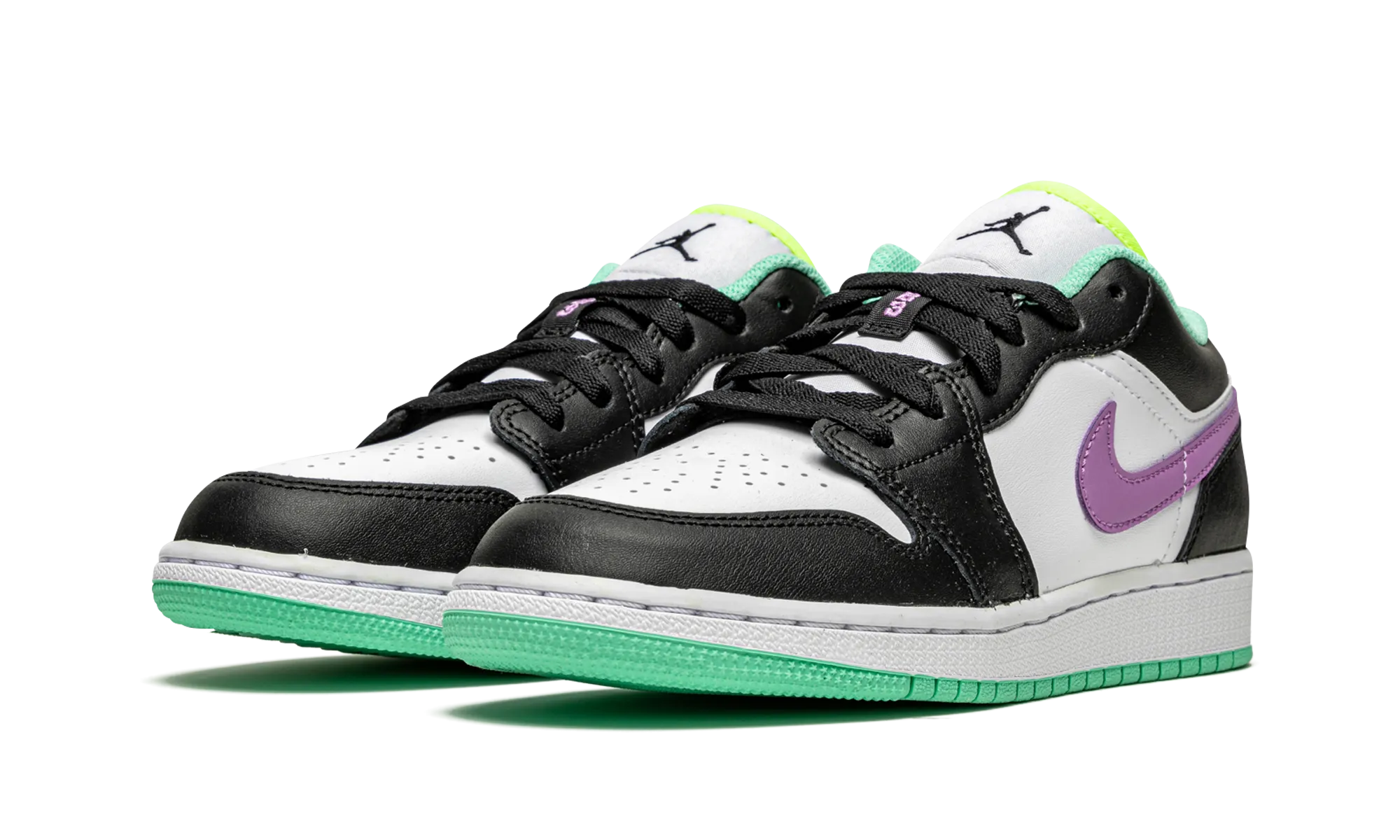 Air Jordan 1 Low GS "Black / Violet Shock / Green Glow" Slip Resistant Grooves