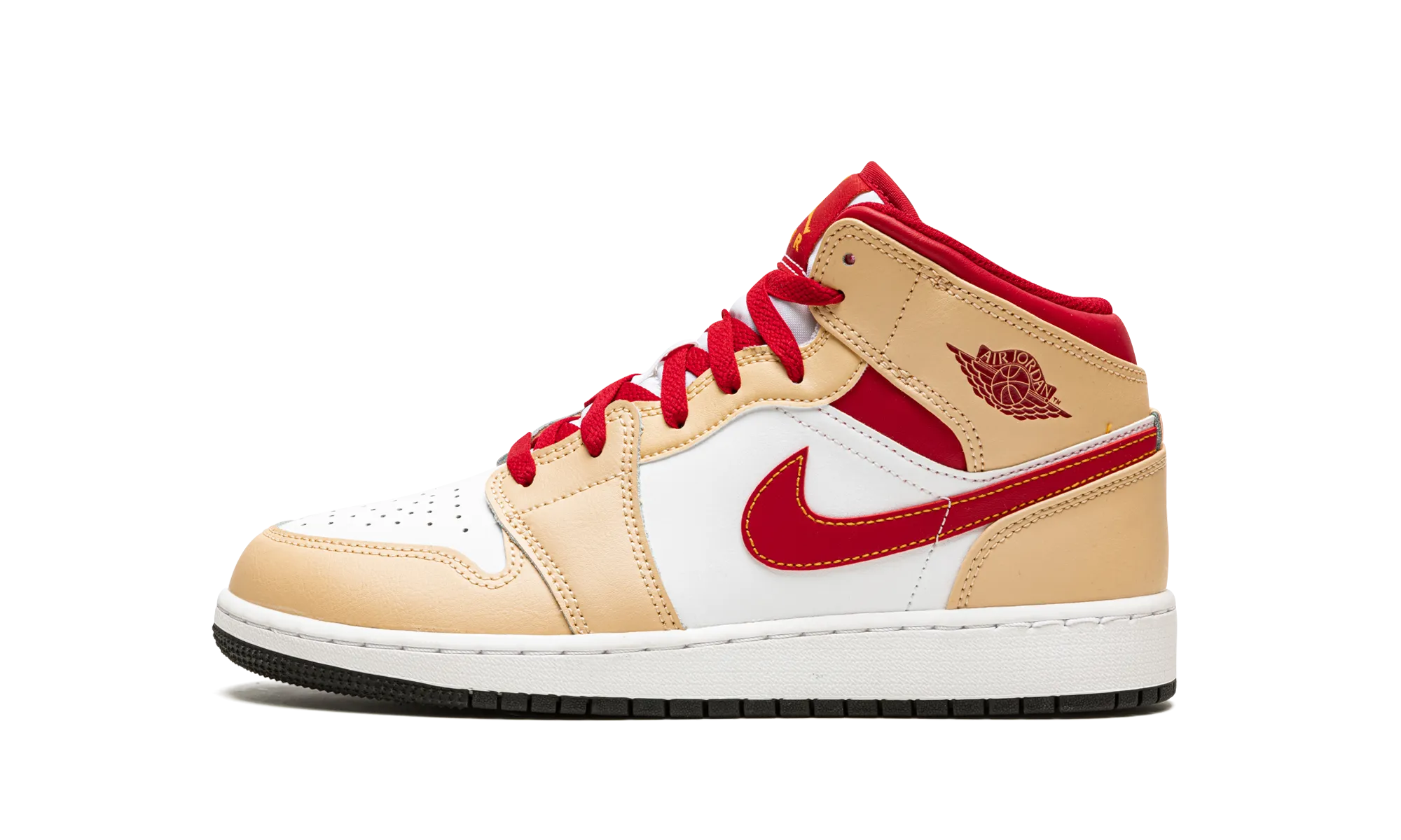 Air Jordan 1 Mid GS "Beige / Red" Seamless Technology