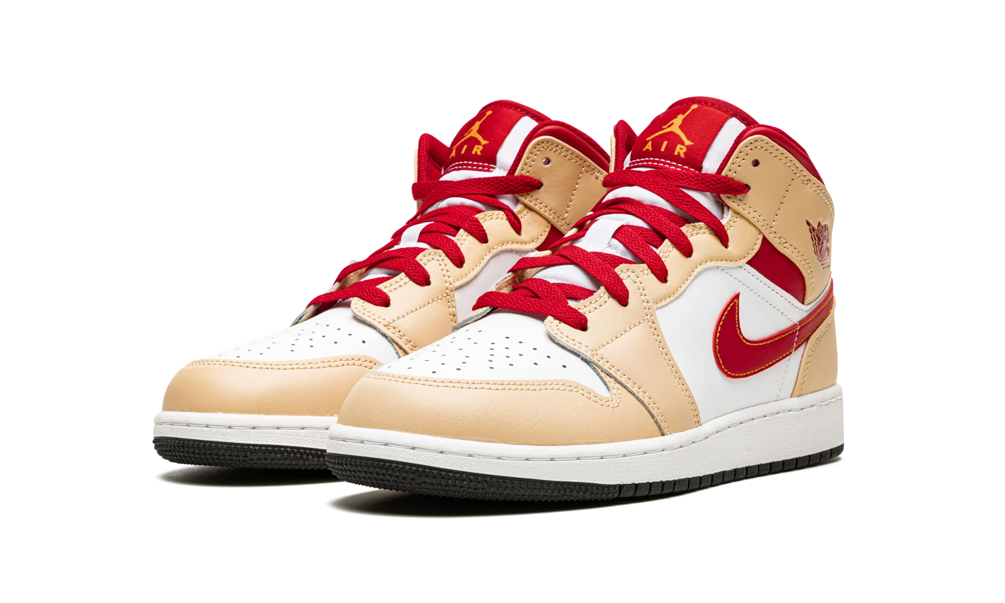 All-Day Ease Knit Upper Material Air Jordan 1 Mid GS "Beige / Red"