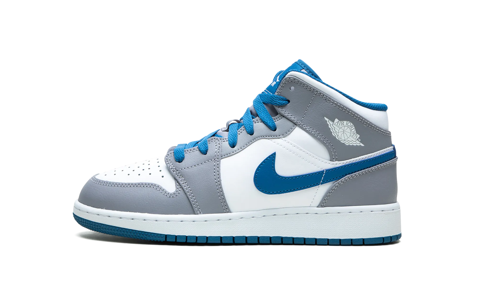 Air Jordan 1 Mid GS "Cement / True Blue" Style Shock   Absorbing