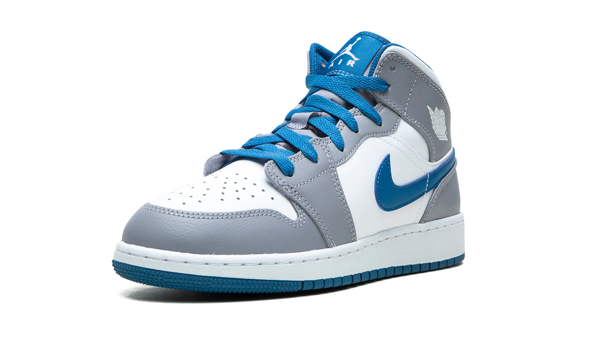 Air Jordan 1 Mid GS "Cement / True Blue" Stylish grip Barefoot Shoe Tech