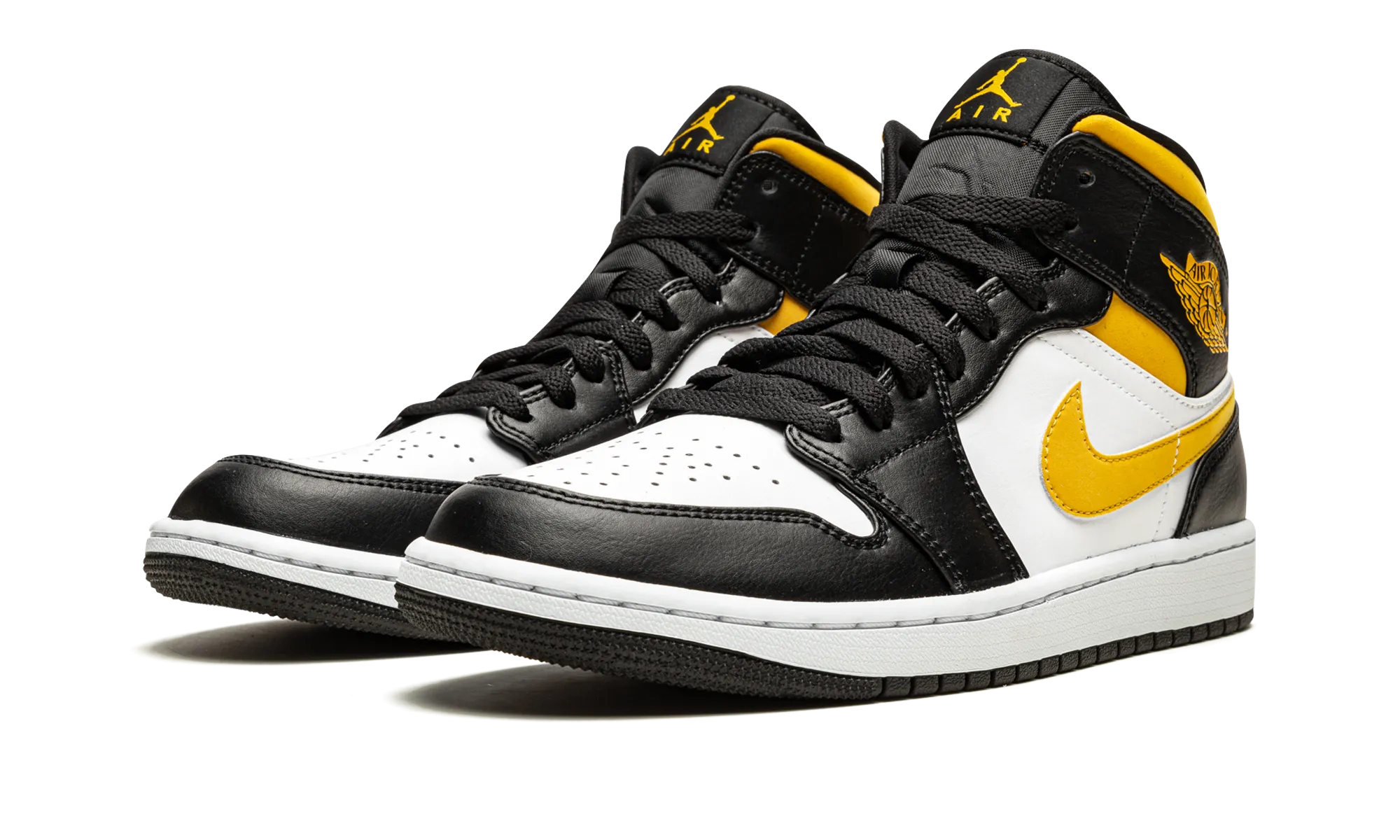 Air Jordan 1 Mid "White / Pollen / Black" All-purpose stability Double Stitched Seams
