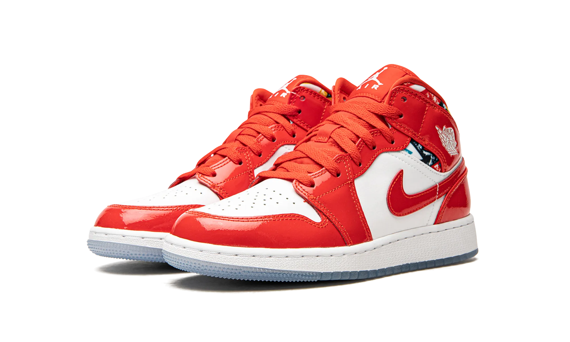 Air Jordan 1 Mid SE GS "Barcelona Sweater Red Patent" Ethical Manufacturing Elastic Gore