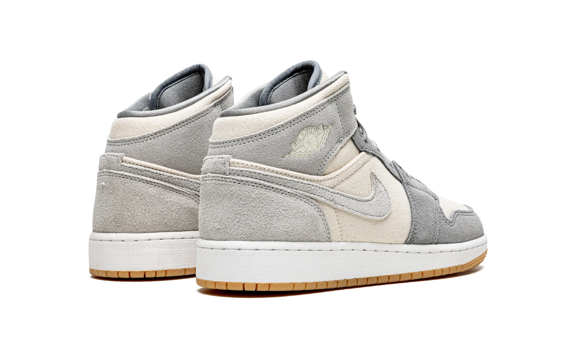 Air Jordan 1 Mid SE GS "Coconut Milk / Particle Grey" Recycled Synthetic Fabric Fit Control