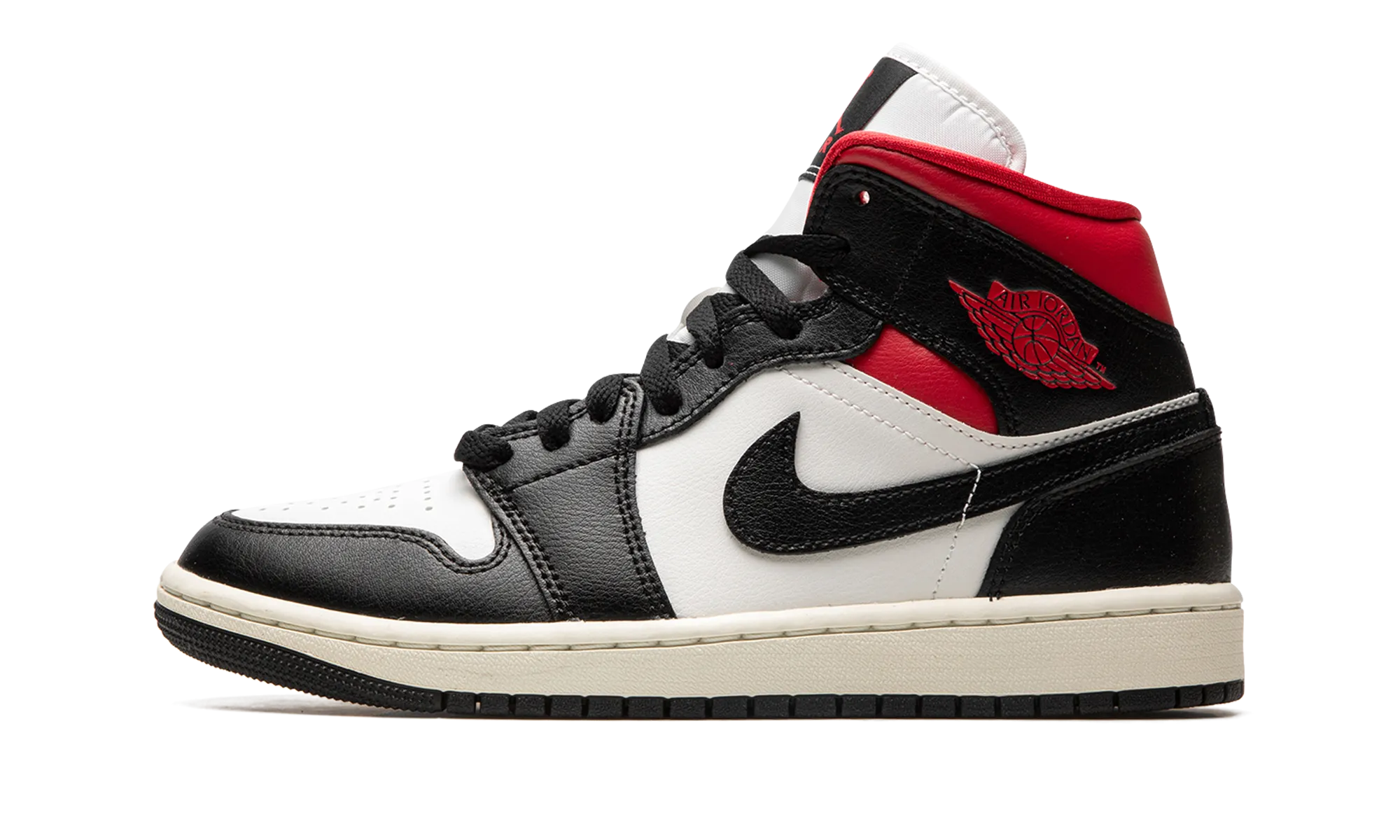 AIR JORDAN 1 MID WMNS "Black / Gym Red / Sail" Extended Heel Support Distinctive chic