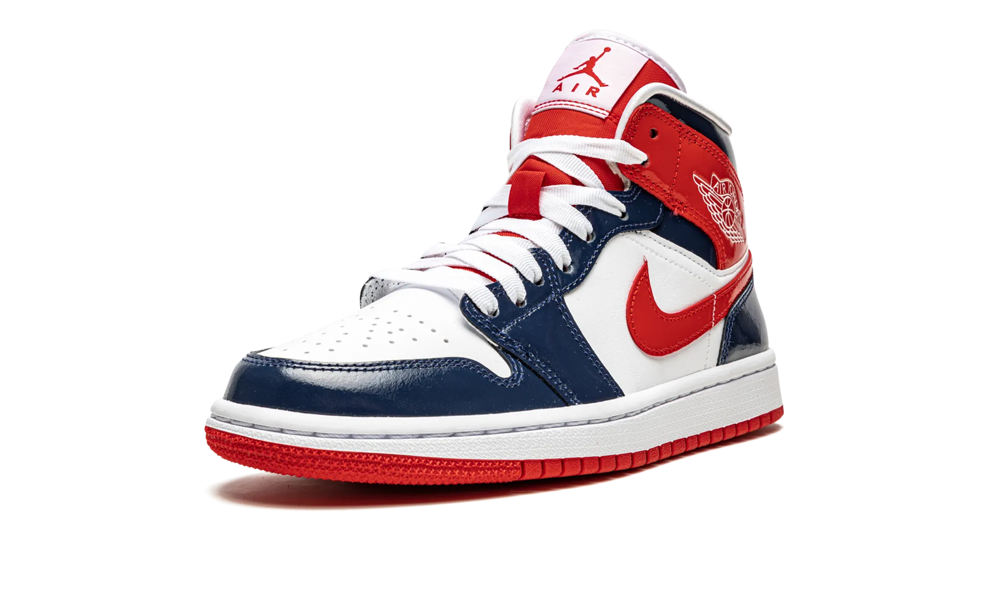 AIR JORDAN 1 MID WMNS "Patent Leather Navy / White / Red" Move Fast