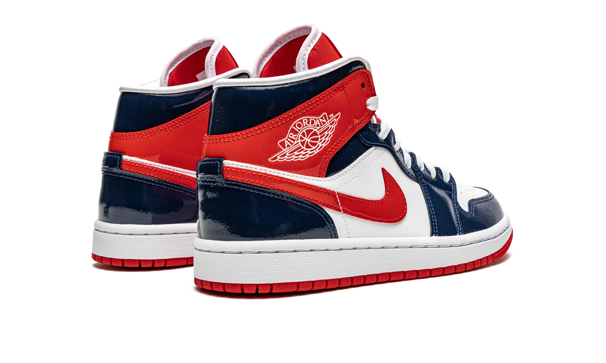 Minimalist Style AIR JORDAN 1 MID WMNS "Patent Leather Navy / White / Red"