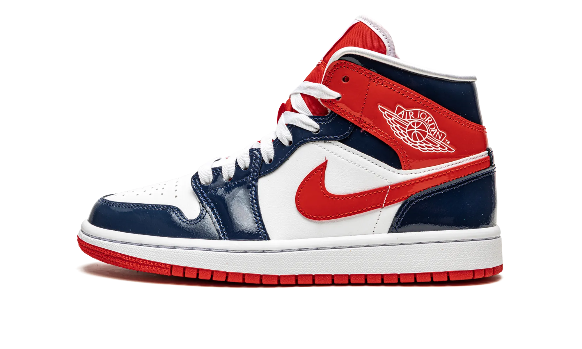 AIR JORDAN 1 MID WMNS "Patent Leather Navy / White / Red" Mobility Focused