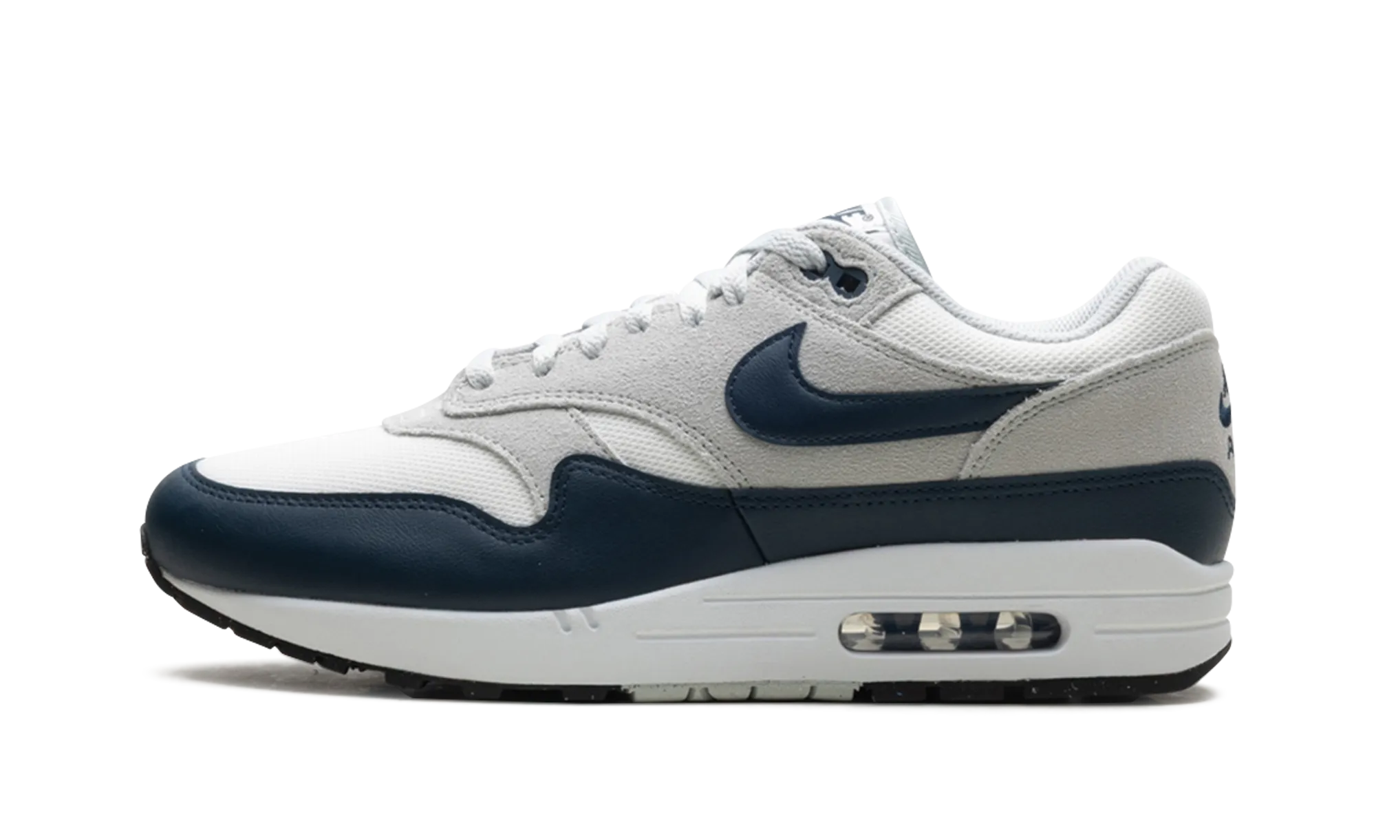 AIR MAX 1 ESSENTIAL "Summit White/Armory Navy-Light Silver" toe - roomy shoes