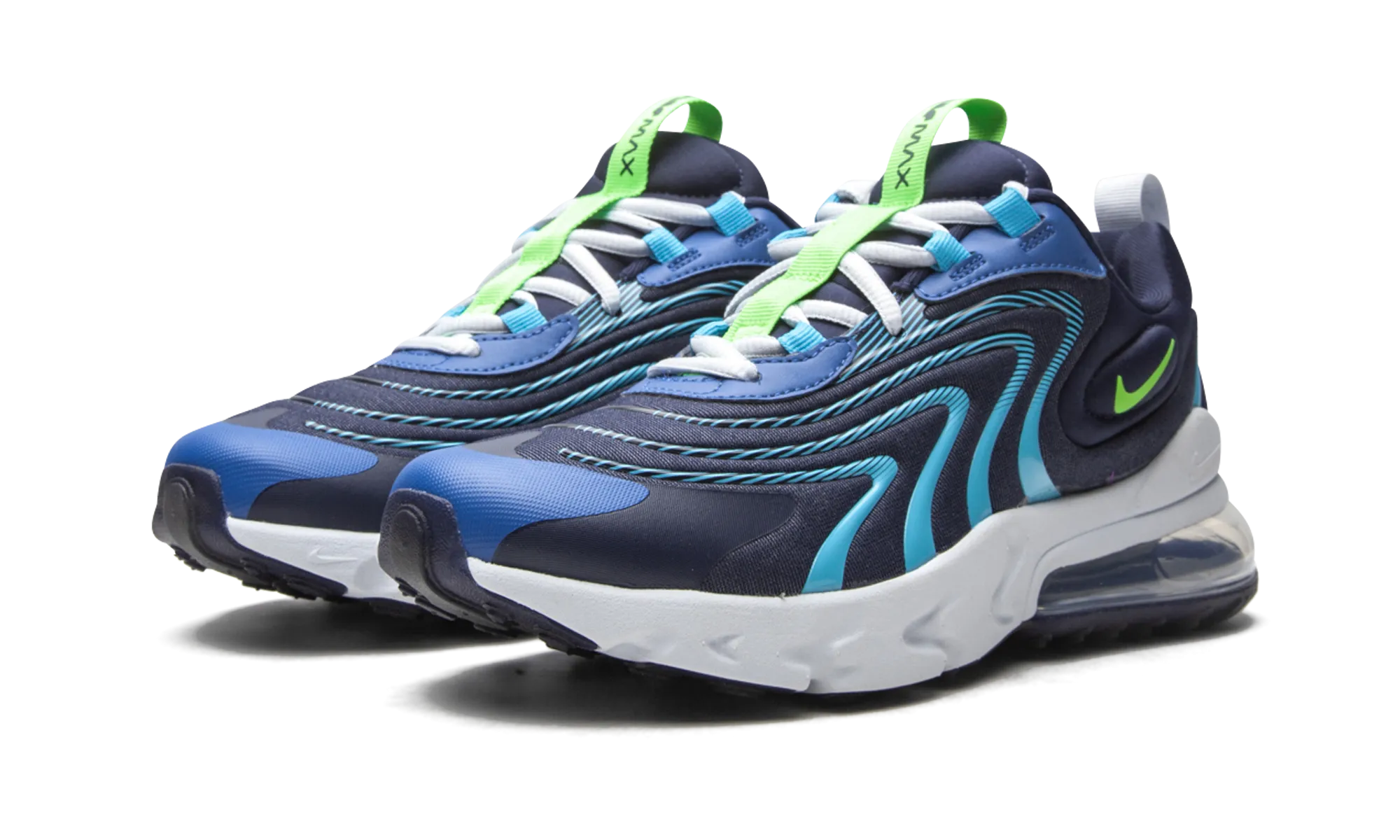 SlimFit running in suburbs Air Max 270 React ENG GS "Blackened Blue"