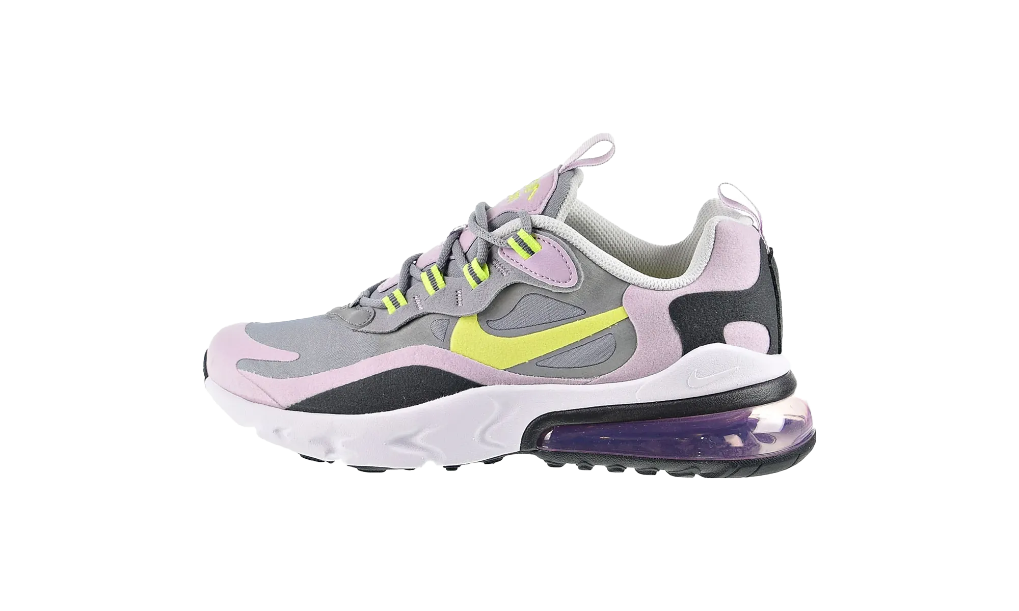 neutral colored shoes Shock   Absorbing Midsole Air Max 270 React GS "Particle Grey/Iced Lilac/Lemon Venom"