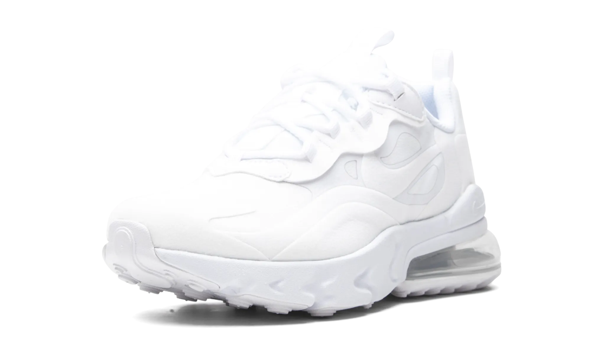 Air Max 270 React "Triple White" running in a fen area shoes