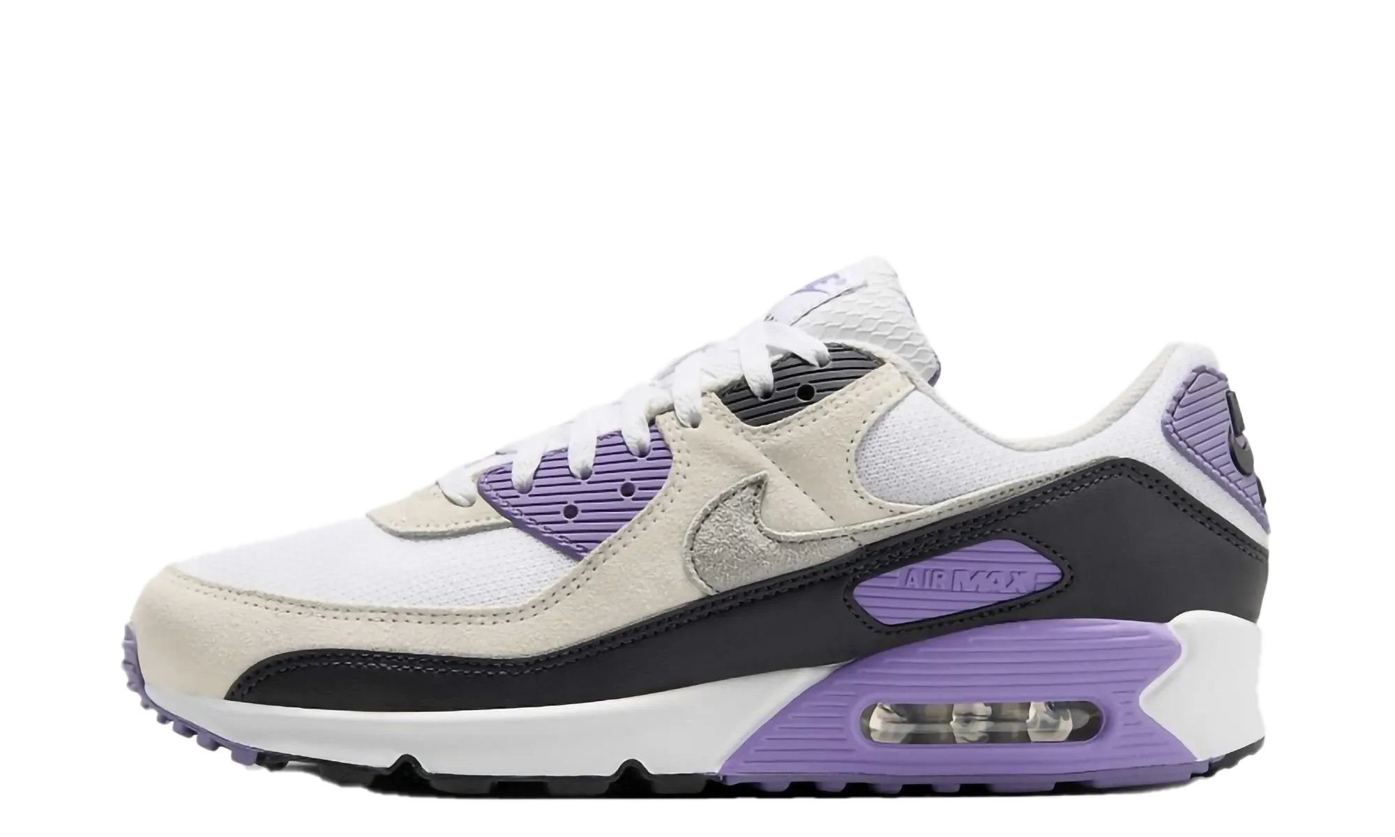 Air Max 90 "White Dusty Amethyst Photon Dust Light Smoke Grey" Secure Closure Lightweight Performance