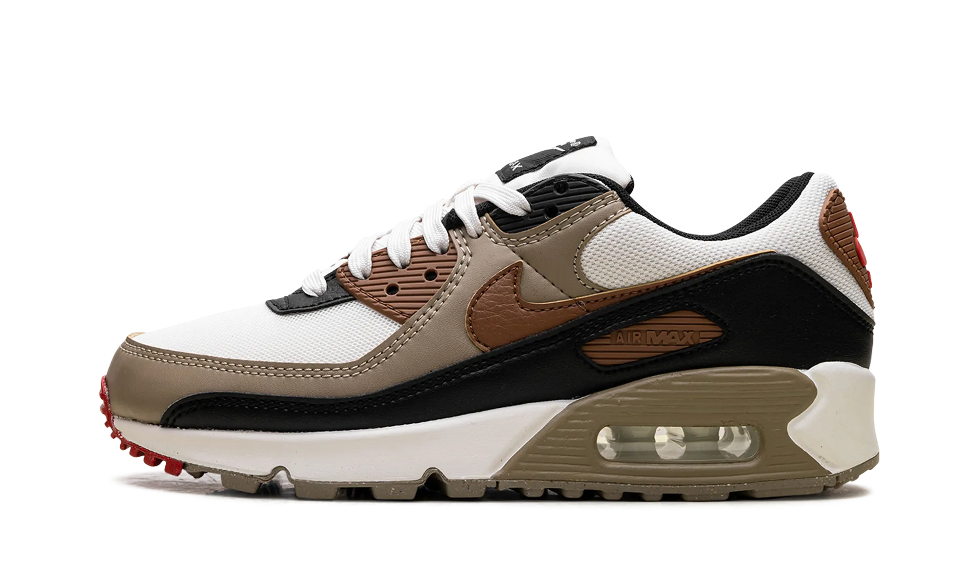 college - team - themed running shoes Air Max 90 WMNS "Phantom Black Fire Red Light British Tan"