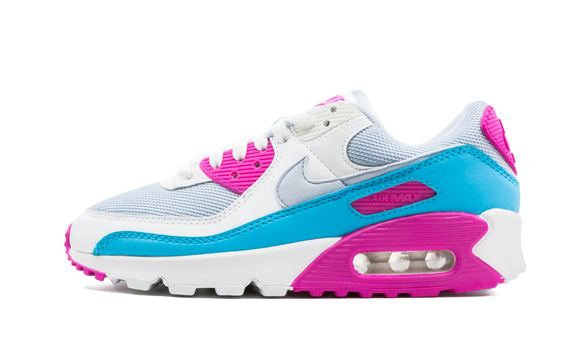 AIR MAX 90 WMNS "Vivid Pink" running on a gravel road