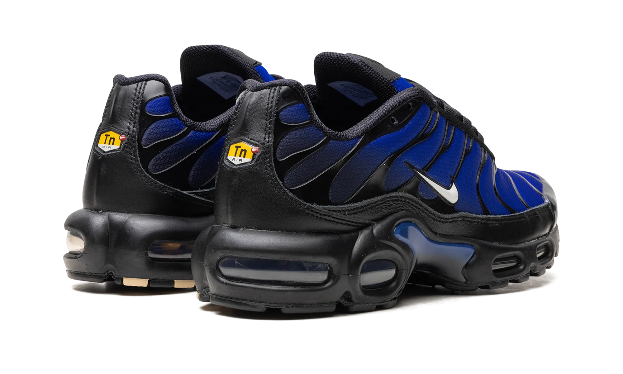 AIR MAX PLUS "Black" logo - rhinestoned shoes running in a suburban area shoes