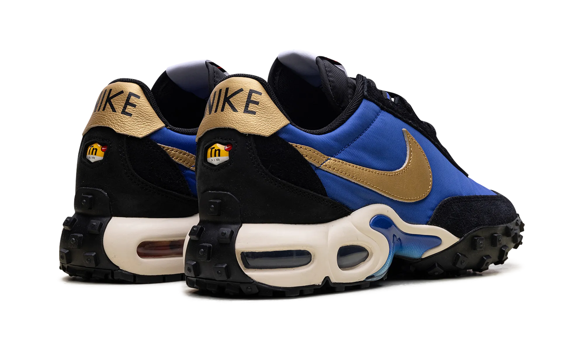 Half - size down rubber - outsole shoes Air Max Waffle Racer "Hyper Blue / Metallic Gold"