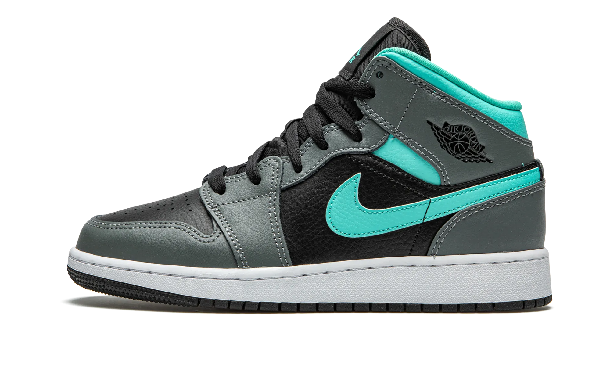 Air Jordan 1 Mid GS "Grey / Aqua" Bold Outsole Geometry Soft outsole