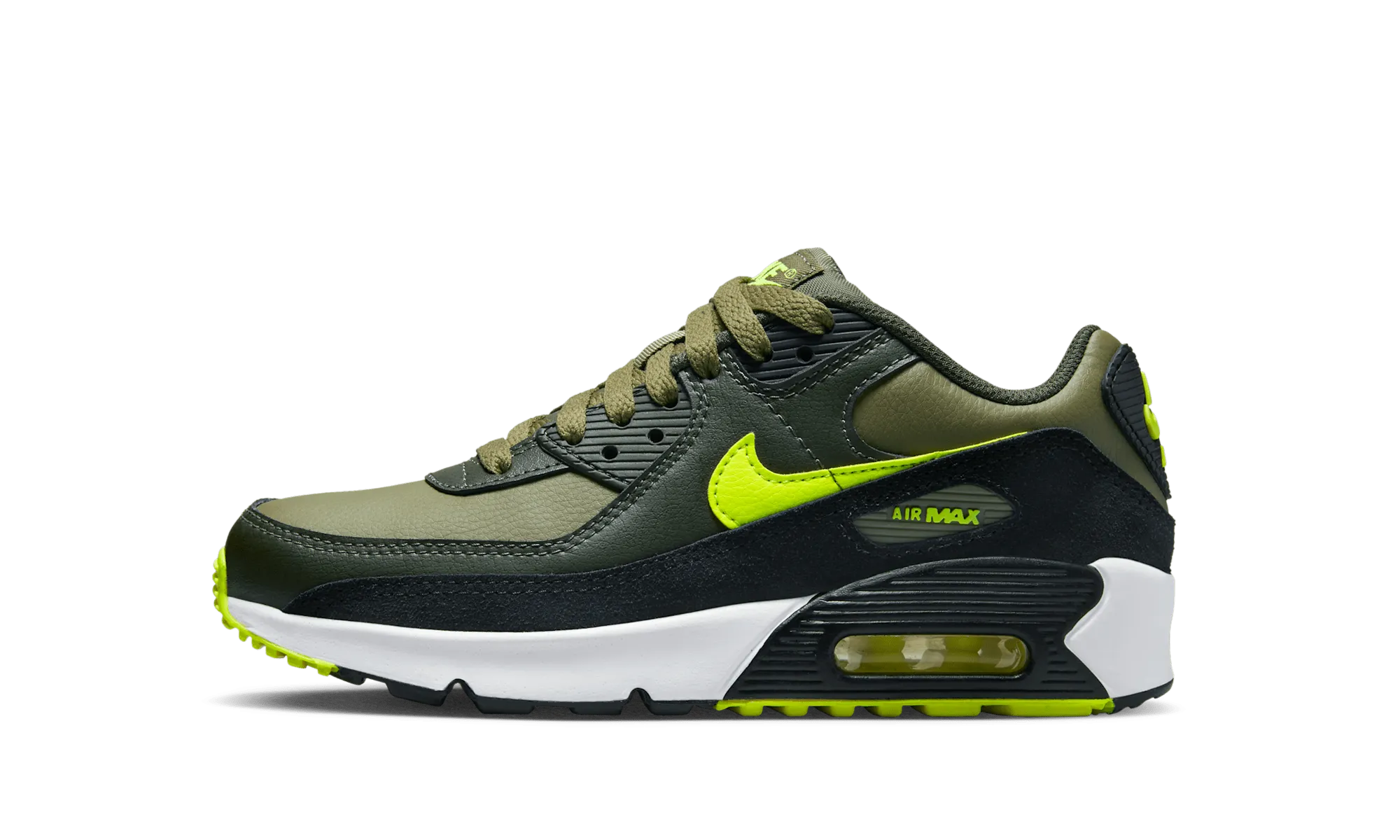 fitness class running in autumn shoes Air Max 90 Leather GS "Medium Olive Volt"