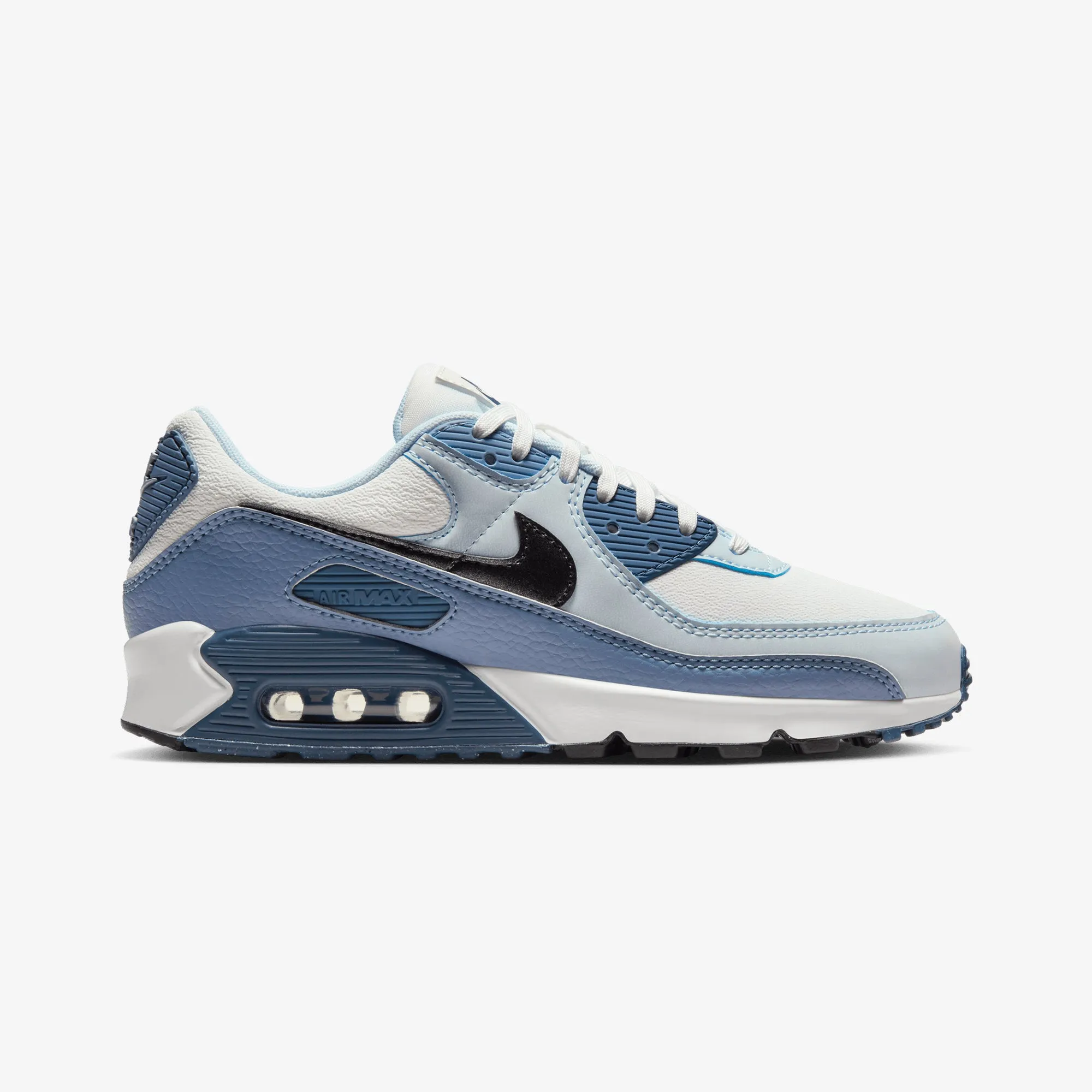 Nike | AIR MAX 90 { SUMMIT WHITE/BLACK-ASHEN SLATE-BLUE TINT Retro-inspired cushioning