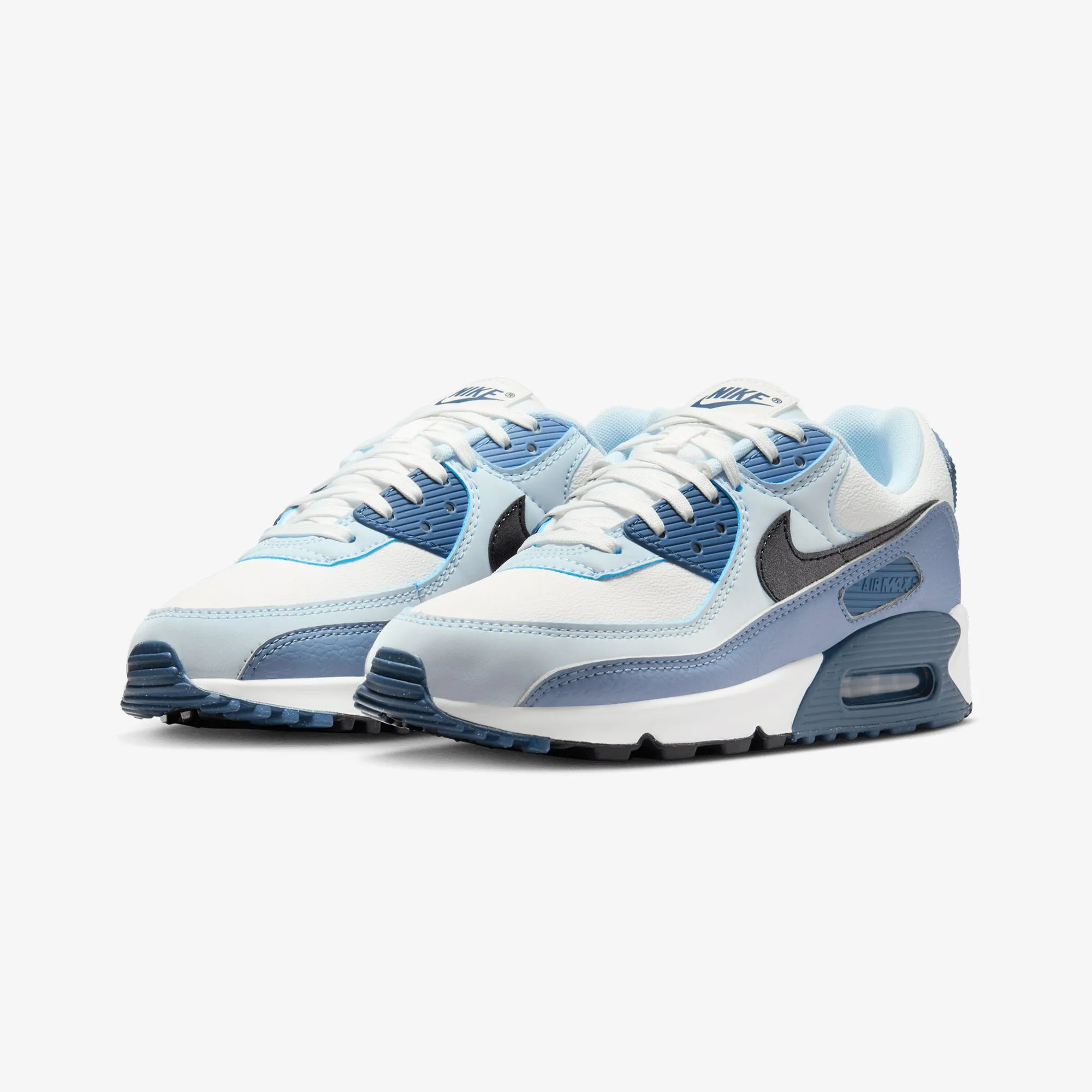 Nike | AIR MAX 90 { SUMMIT WHITE/BLACK-ASHEN SLATE-BLUE TINT Ultra Lightweight Frame Easy To Clean
