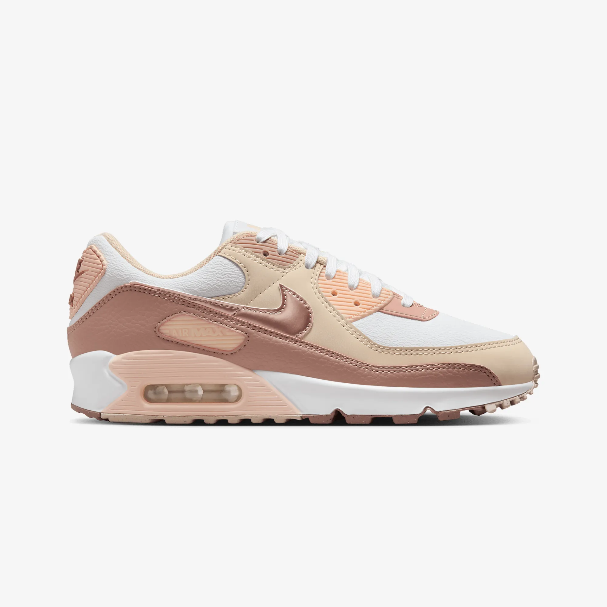 Nike | AIR MAX 90 { WHITE/PARTICLE PINK-WASHED CORAL Layered Traction Grid