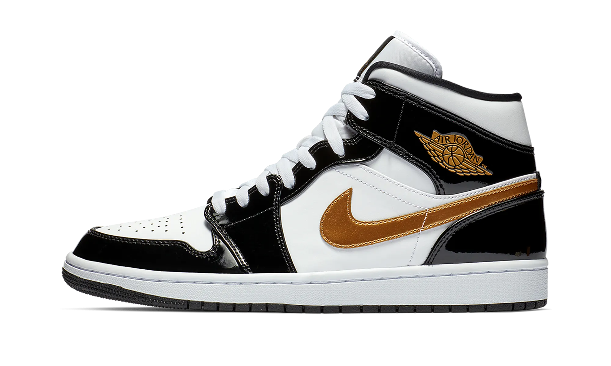 Air Jordan 1 Mid SE "Black Gold Patent Leather" Low Key Antistatic