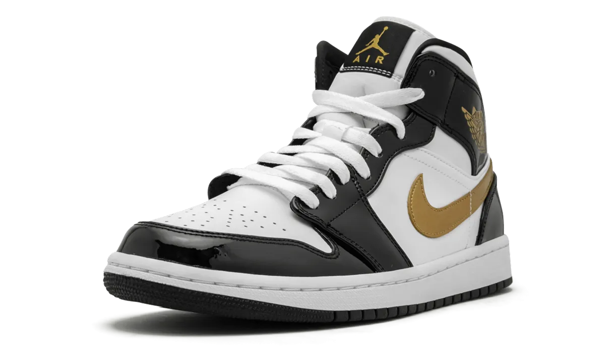 Air Jordan 1 Mid SE "Black Gold Patent Leather" Smooth Form