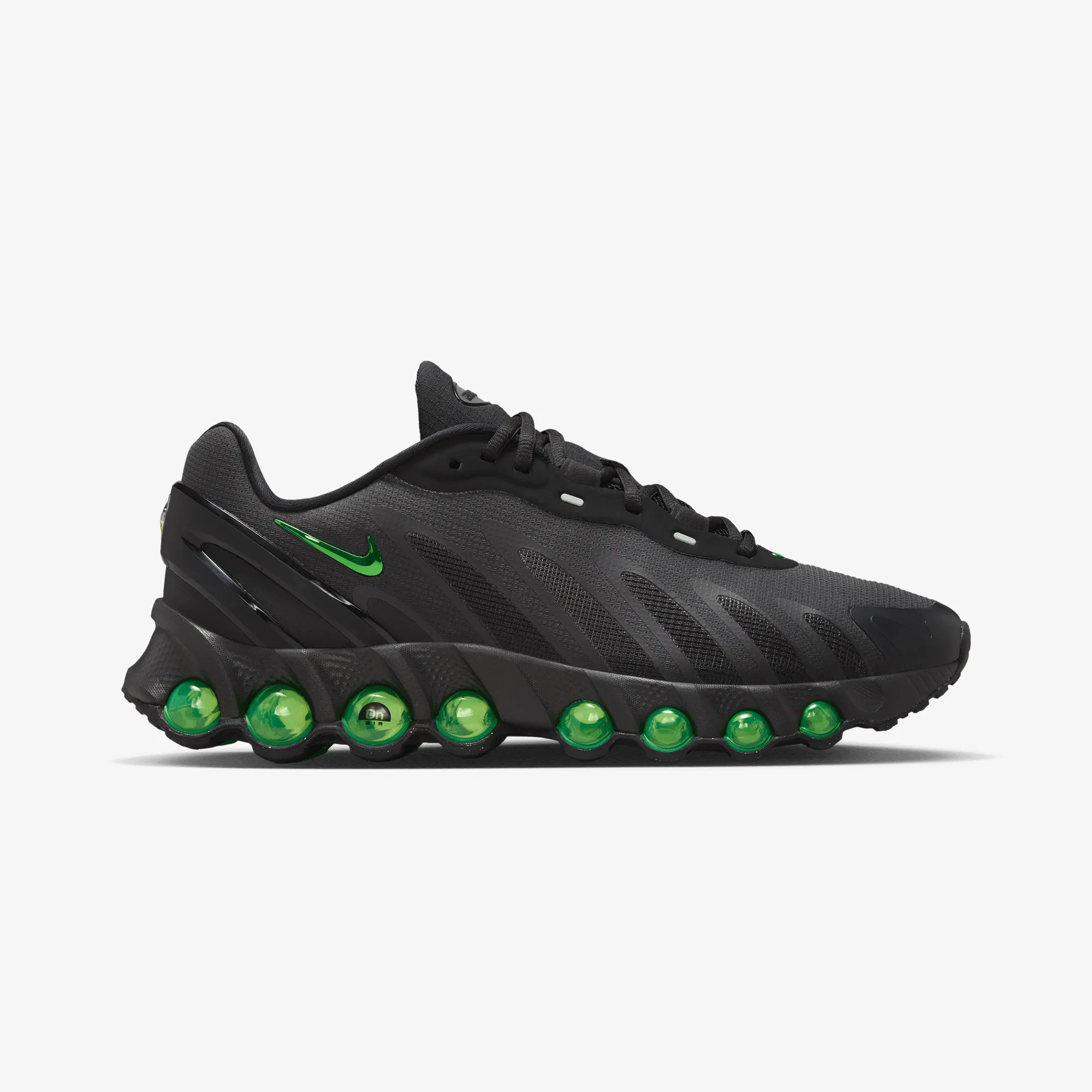 Nike | AIR MAX DN8 { BLACK/GREEN STRIKE-DK SMOKE GREY-BLACK Breathable side Hexagonal Lug Pattern