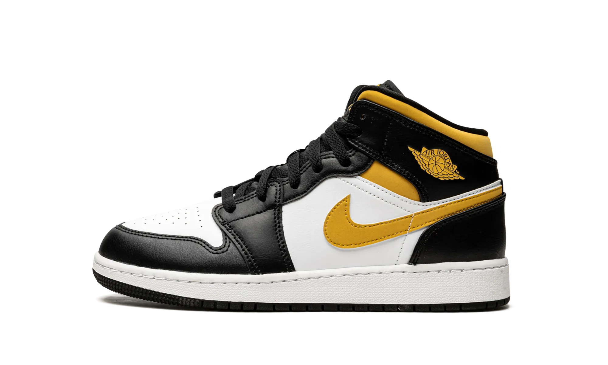 Air Jordan 1 Mid GS "Pollen / Black / White" Elastic Gusseted Tongue