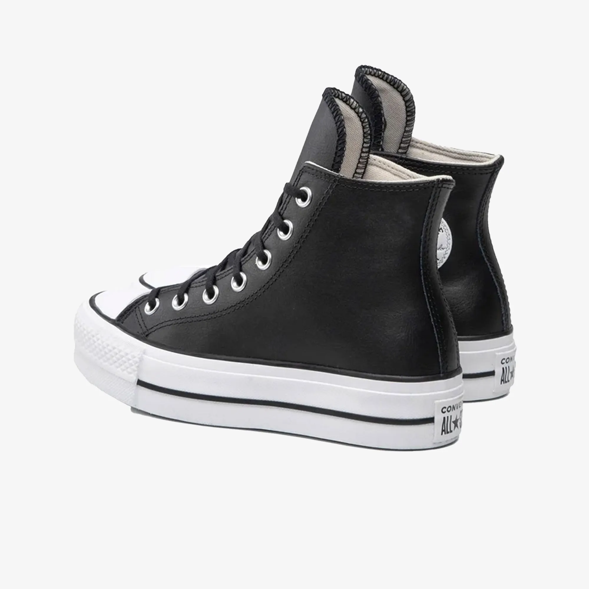 Non Marking Tread Comfort Cushioning Converse | CHUCK TAYLOR ALL STAR LEATHER PLATFORM HI { BLACK/WHITE