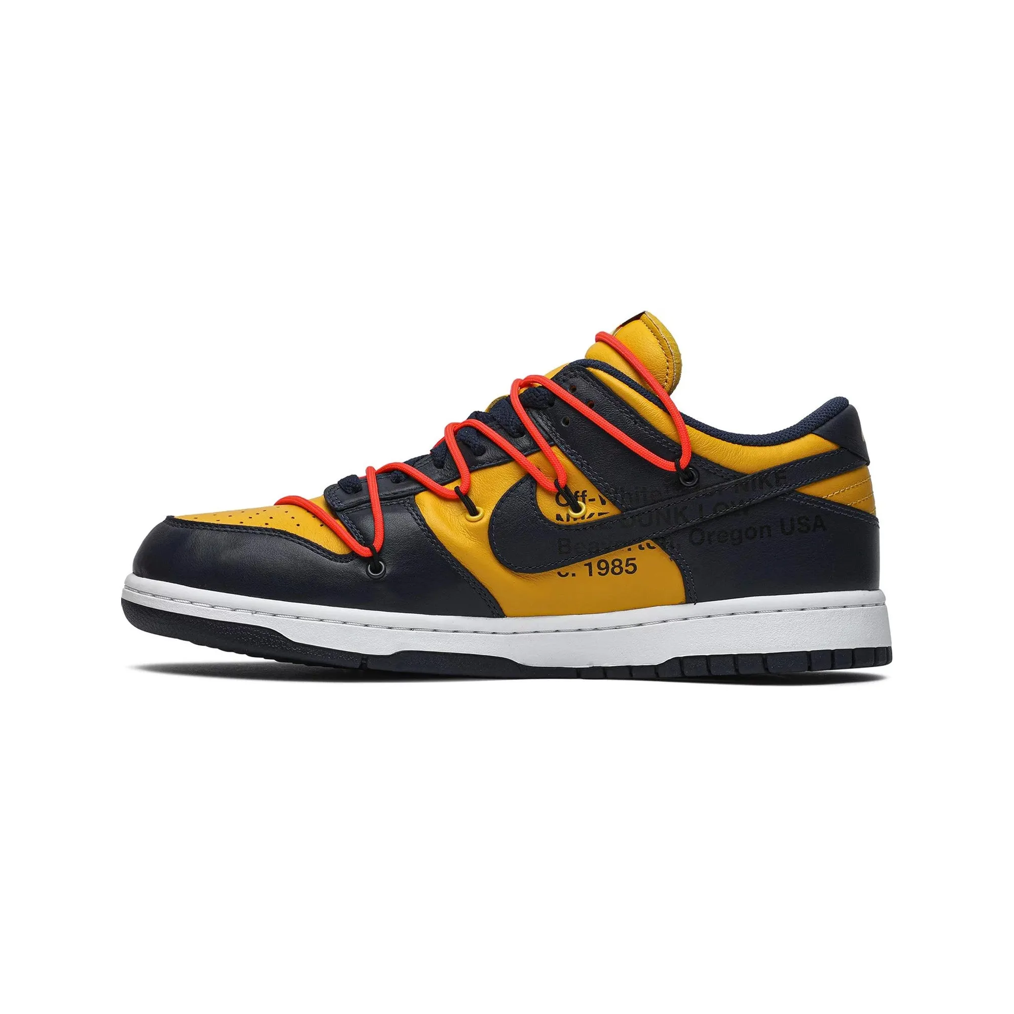 Dunk Low x Off-White - University Gold Midnight Navy (New) ElasticBand Balanced Step