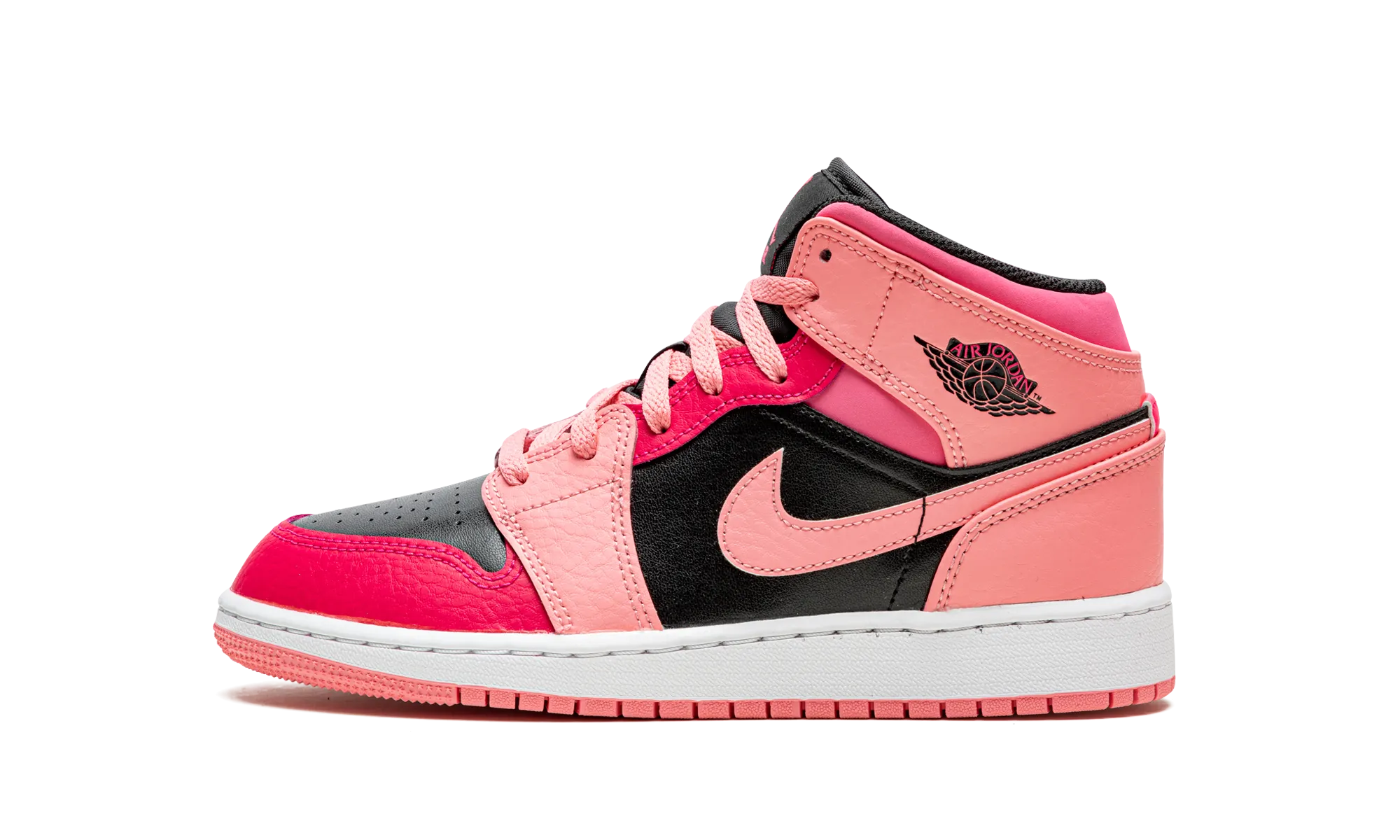 Air Jordan 1 Mid GS "Coral Chalk" Sporty Appearance Abrasion Resistant Reinforcement