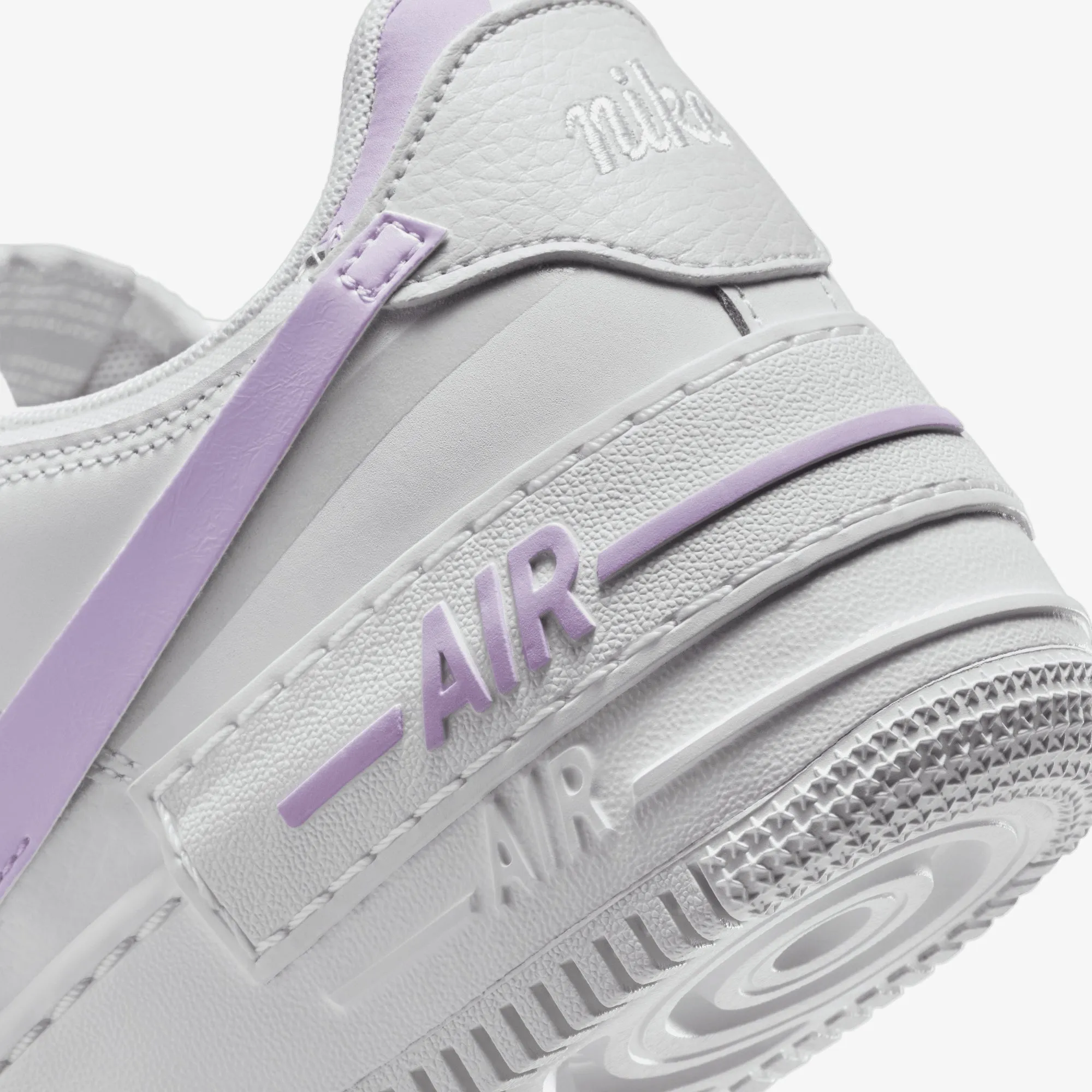 NIKE | AIR FORCE 1 SHADOW { WHITE/LILAC BLOOM-PHOTON DUST-WHITE Wear resistant Rubber Traction Pods