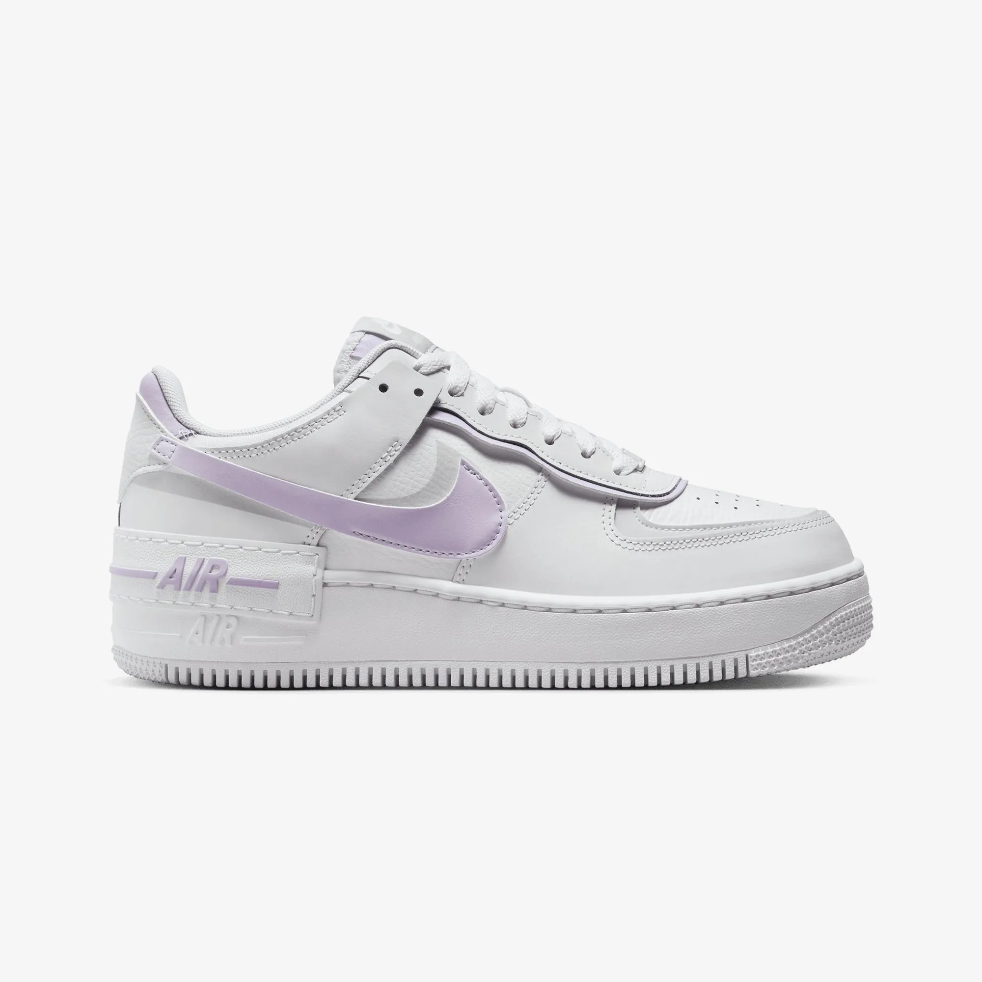 NIKE | AIR FORCE 1 SHADOW { WHITE/LILAC BLOOM-PHOTON DUST-WHITE Soft Traction Dynamic silhouette