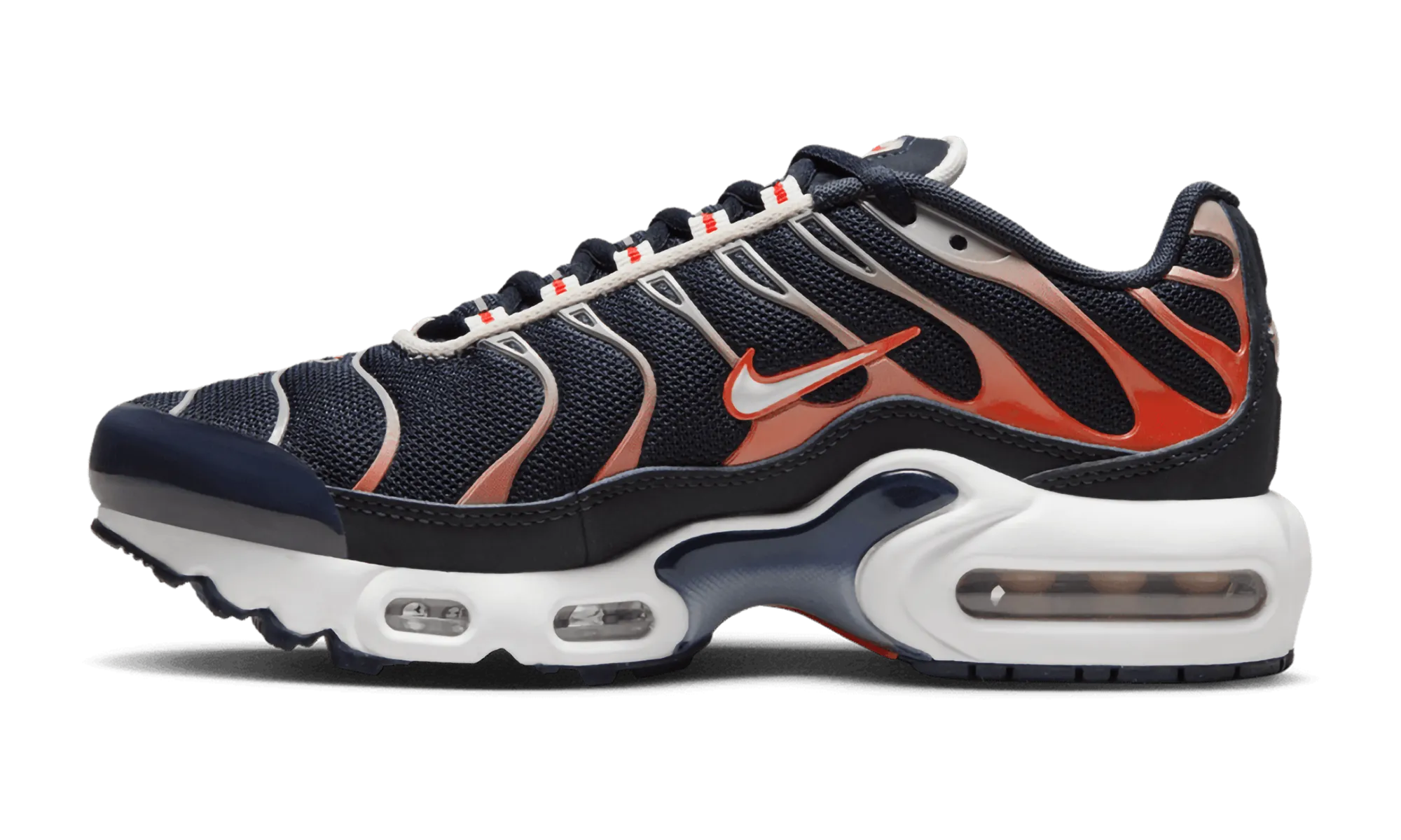 running in a duathlon Striped Air Max Plus "OBSIDIAN BRIGHT CRIMSON"