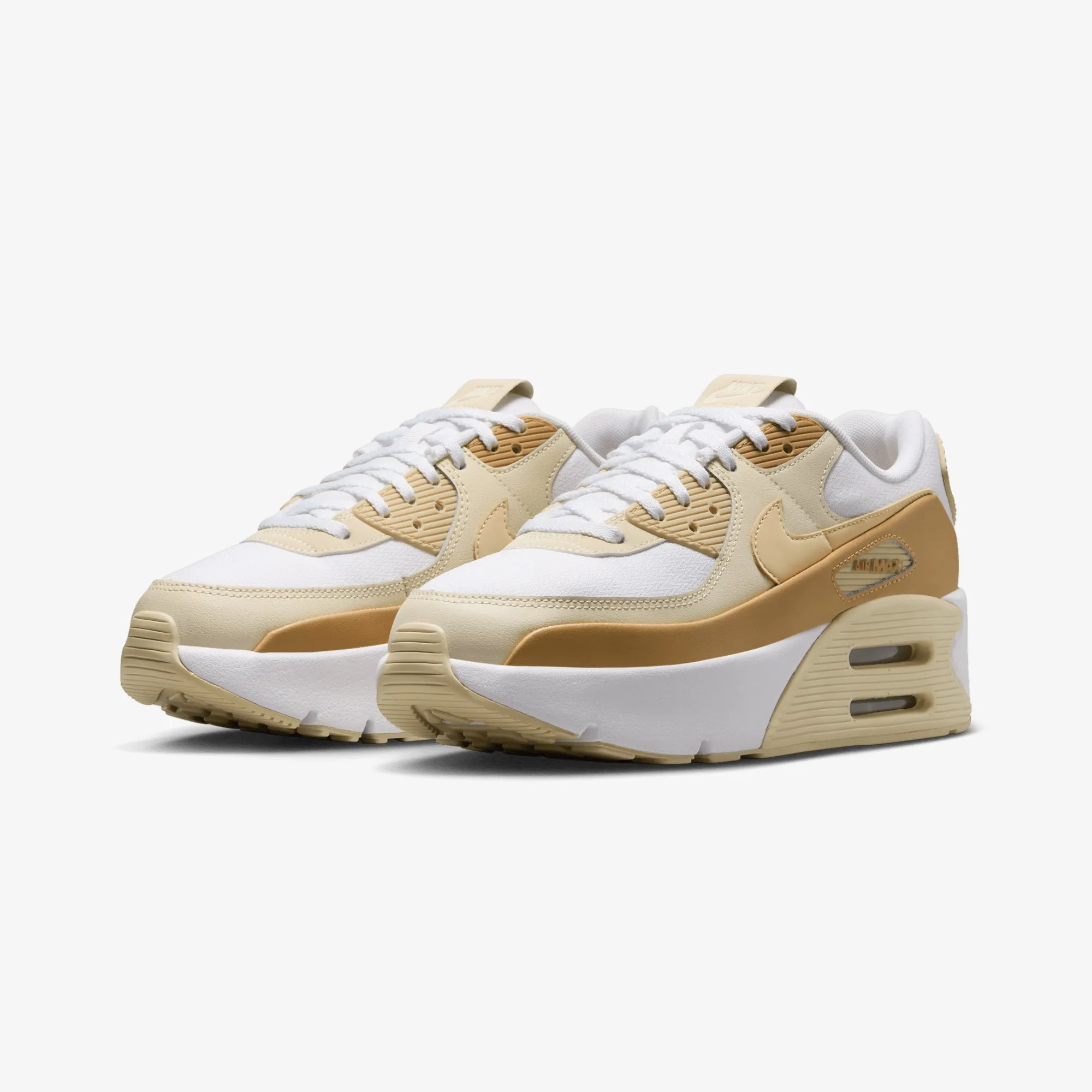 Adjustable Tongue Nike | AIR MAX 90 LV8 { WHITE/TEAM GOLD-CLUB GOLD-COCONUT MILK